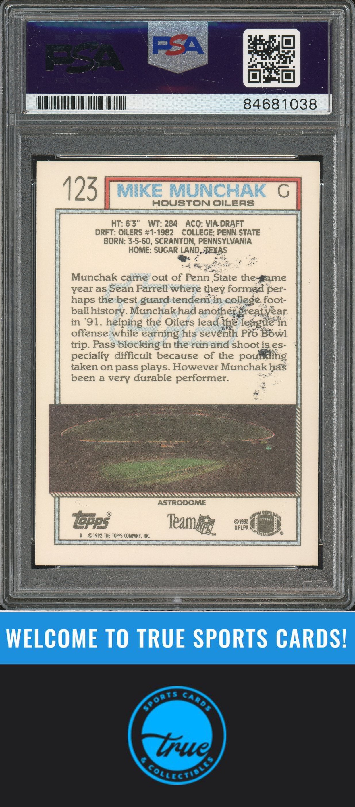 1992 Topps #123 Mike Munchak Auto PSA Authentic (1038)