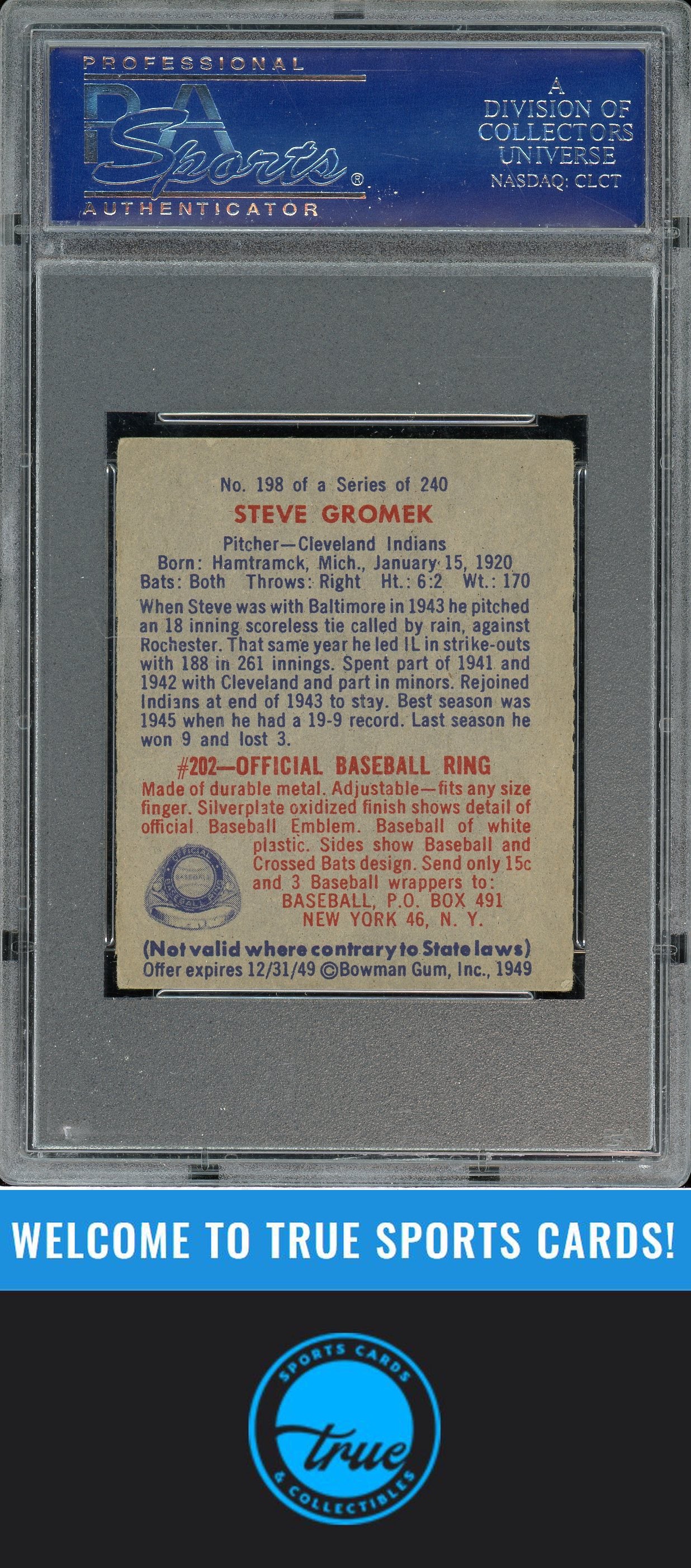 1949 Bowman #198 Steve Gromek PSA 4 (MC)