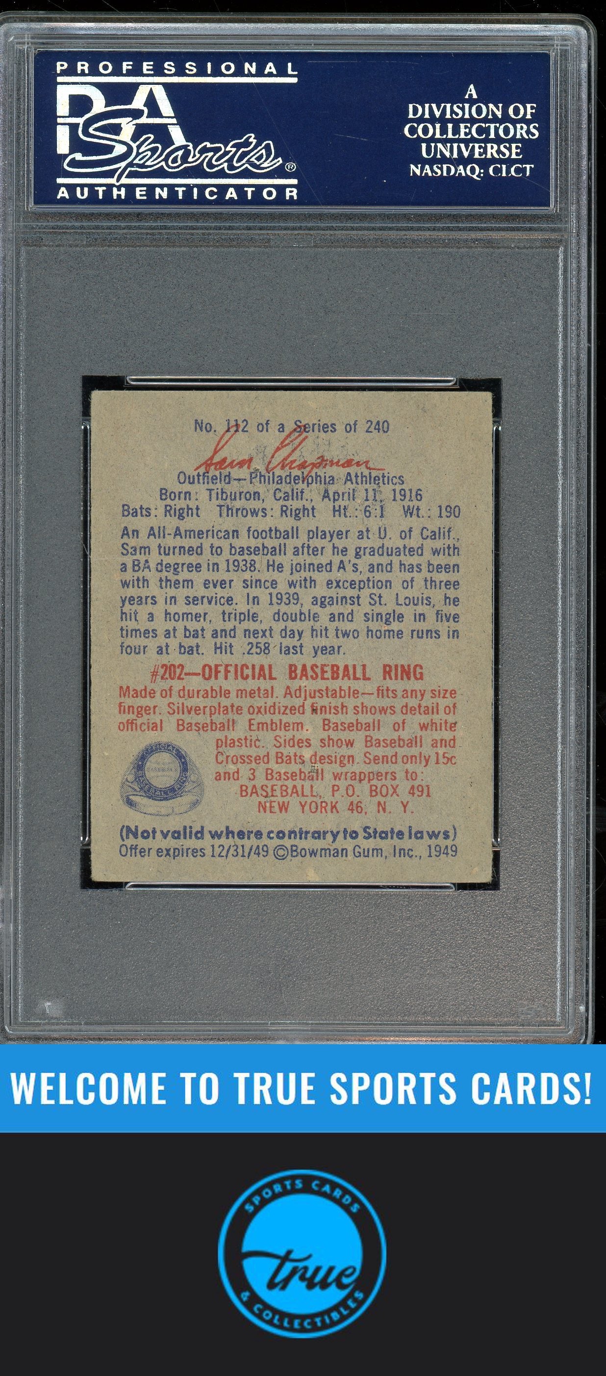 1949 Bowman #112 Sam Chapman PSA 5.5