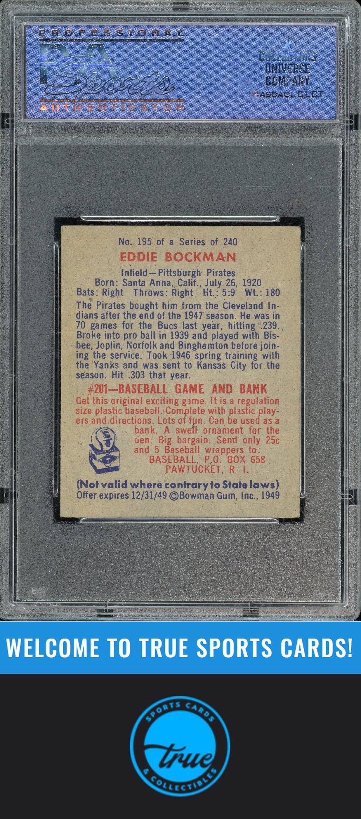 1949 Bowman #195 Eddie Bockman PSA 6