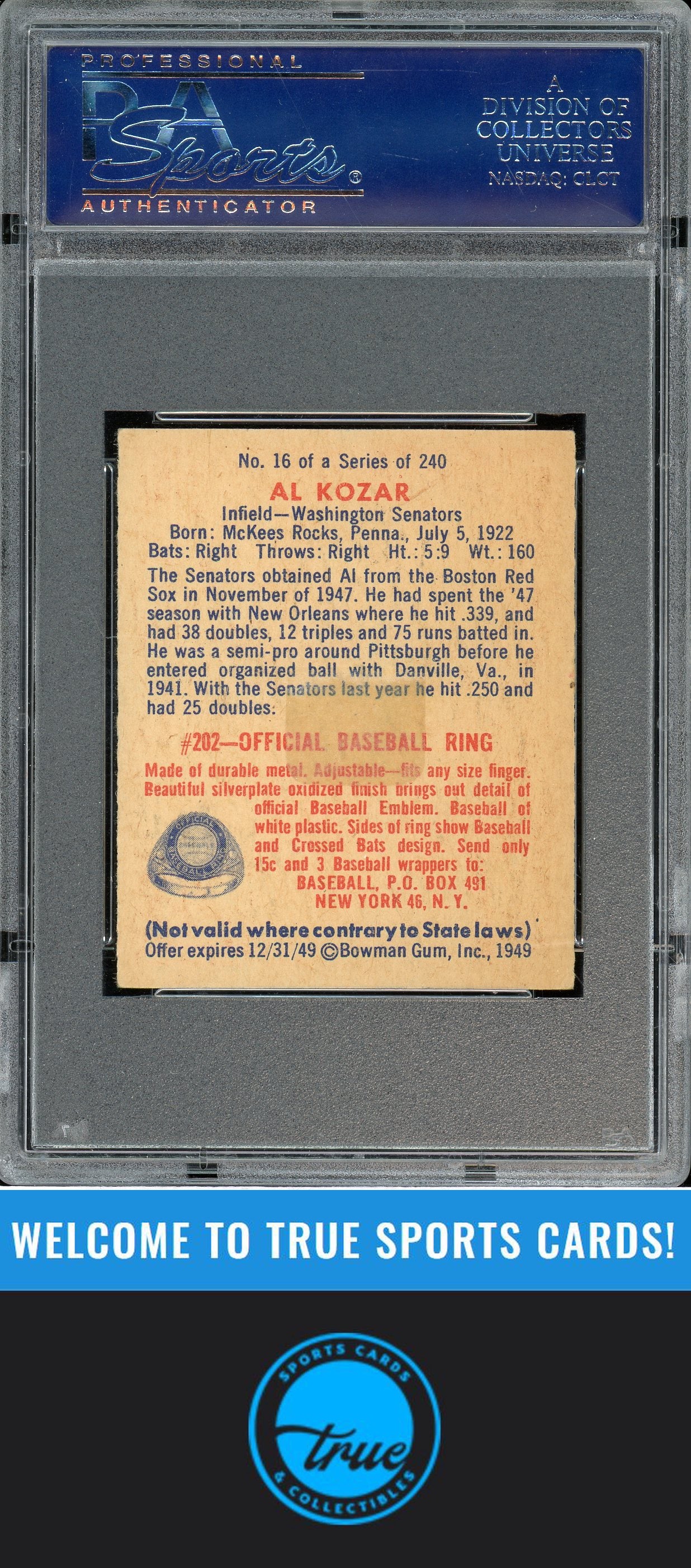 1949 Bowman #16 Al Kozar PSA 2