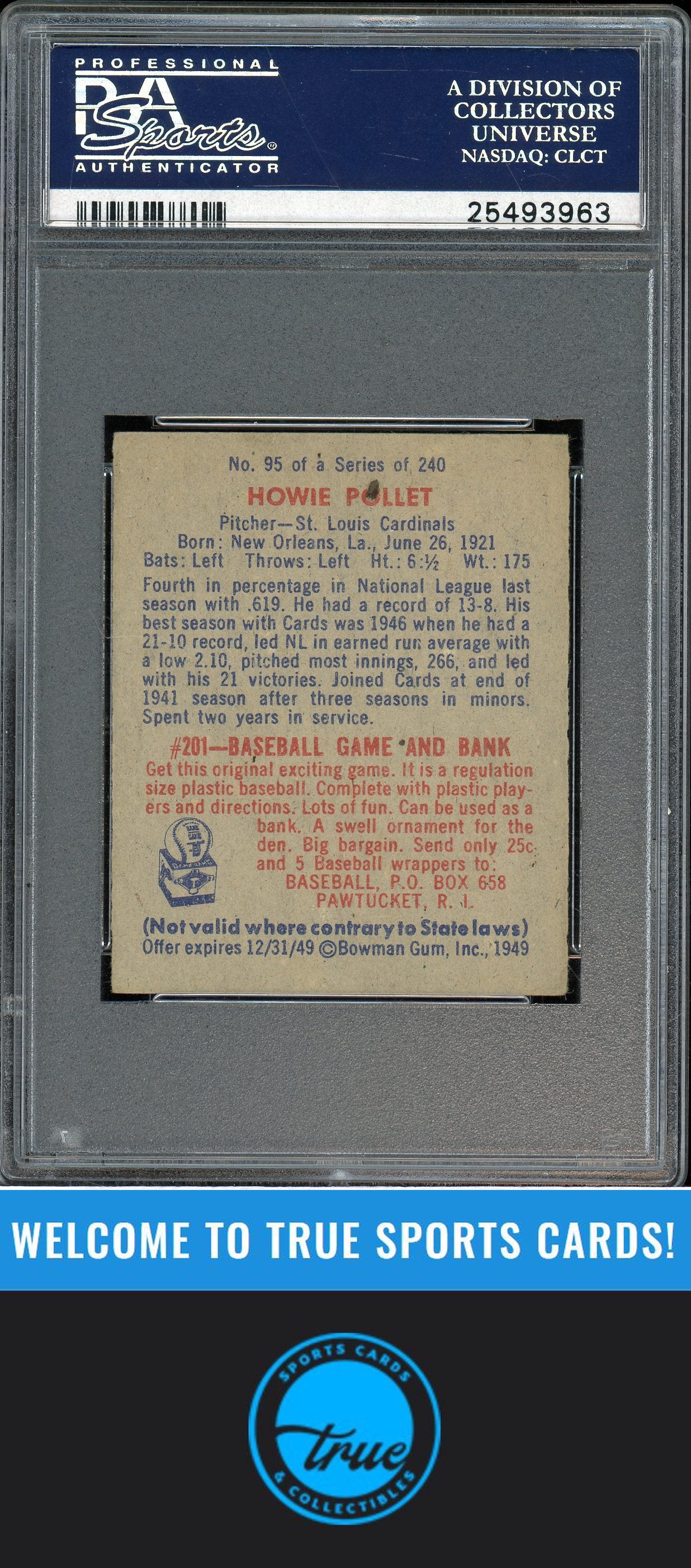 1949 Bowman #95 Howie Pollet PSA 5