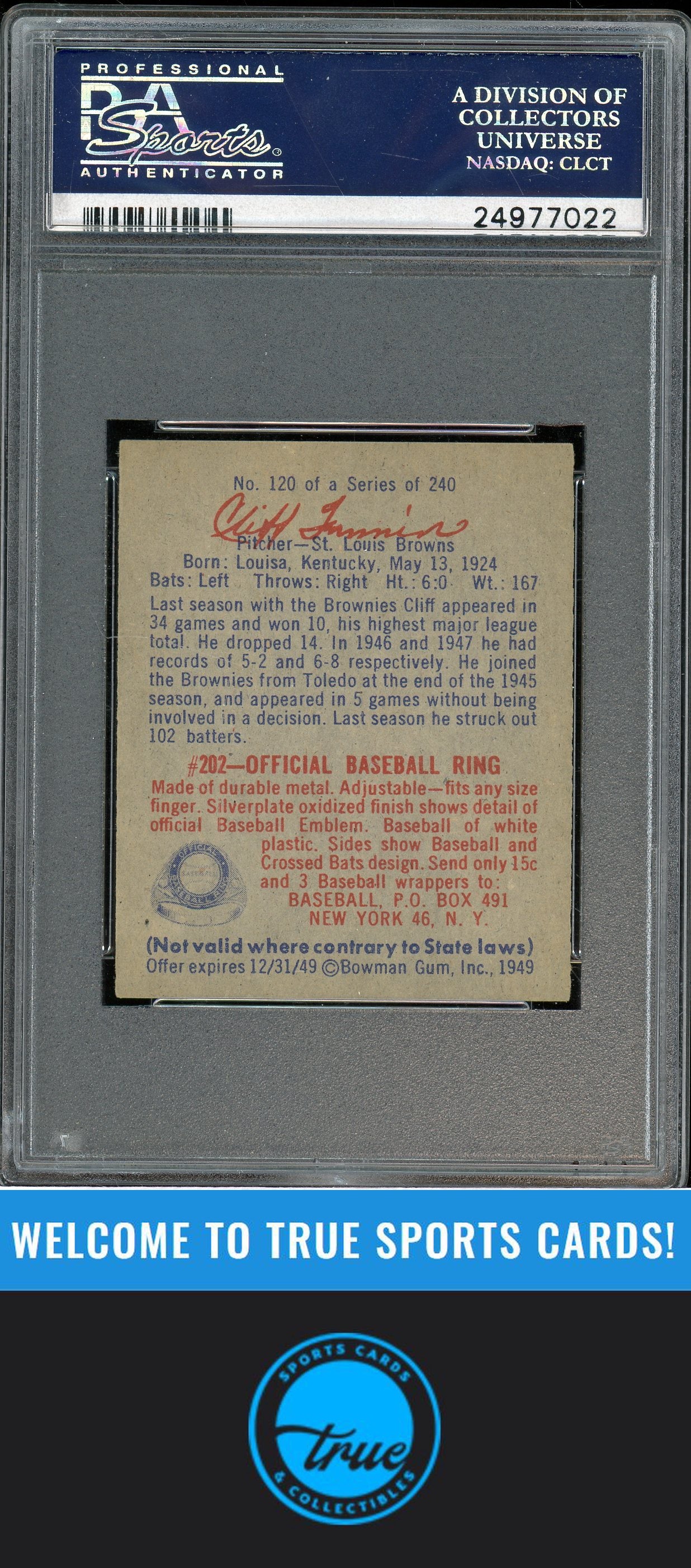 1949 Bowman #120 Cliff Fannin PSA 6