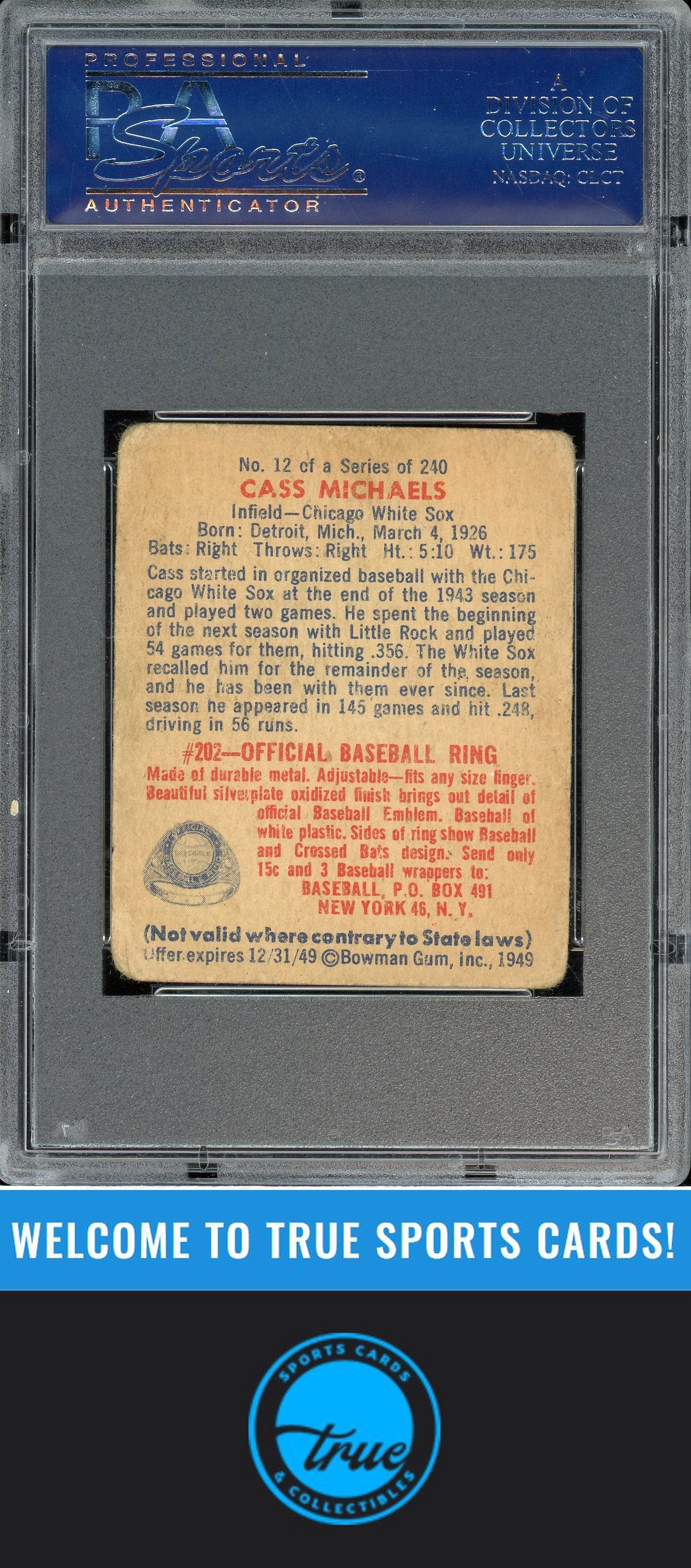1949 Bowman #12 Cass Michaels PSA 1.5