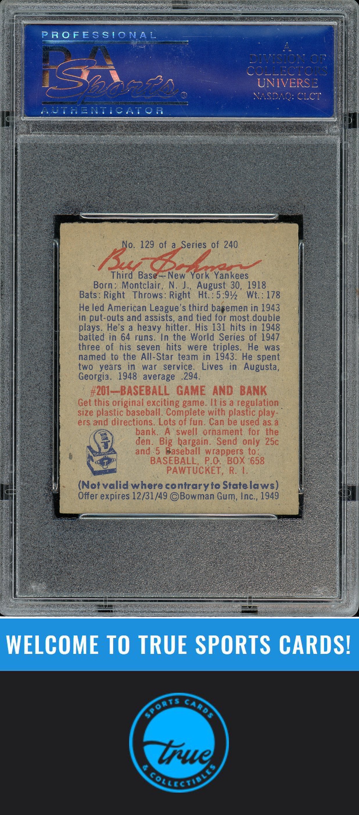 1949 Bowman #129 Bill "The Bull" Johnson PSA 6