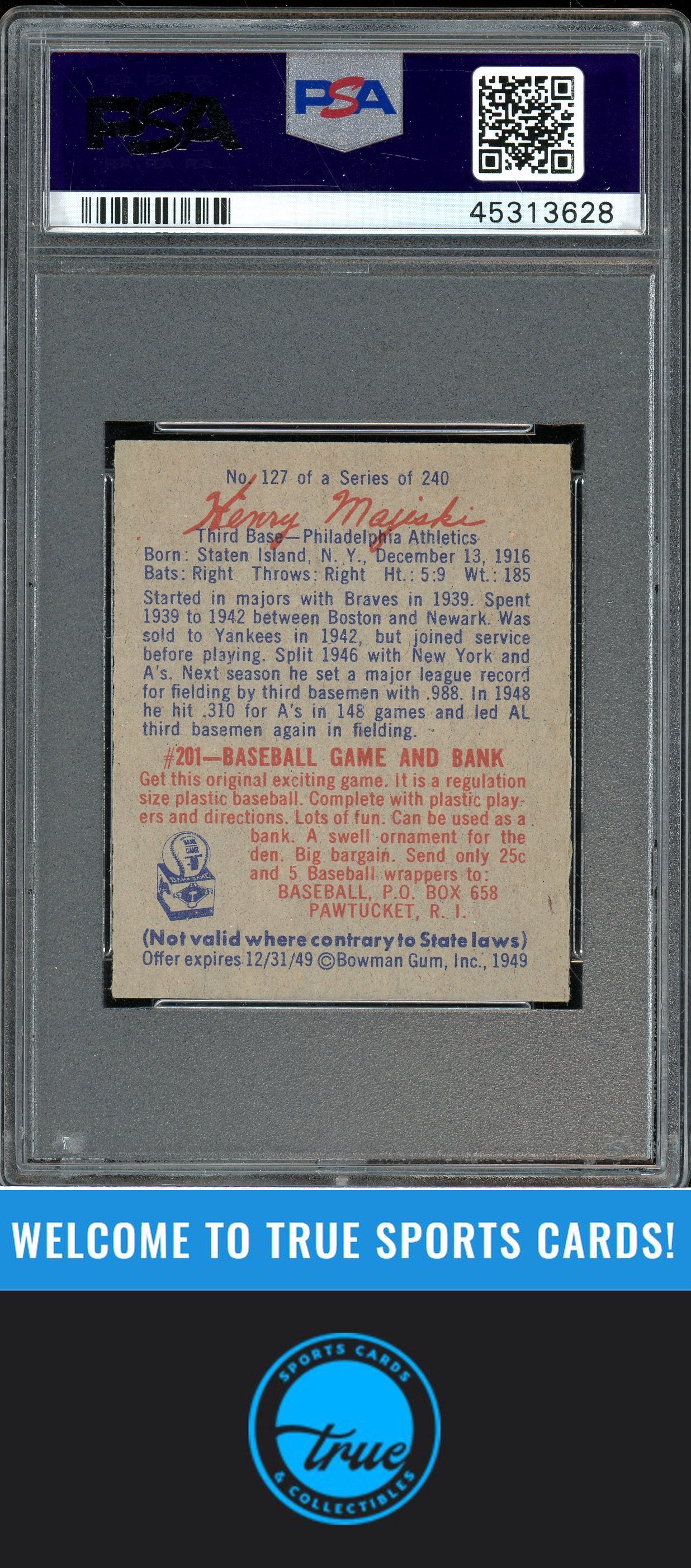 1949 Bowman #127a Henry "Heeney" Majeski Script name on back PSA 6.5