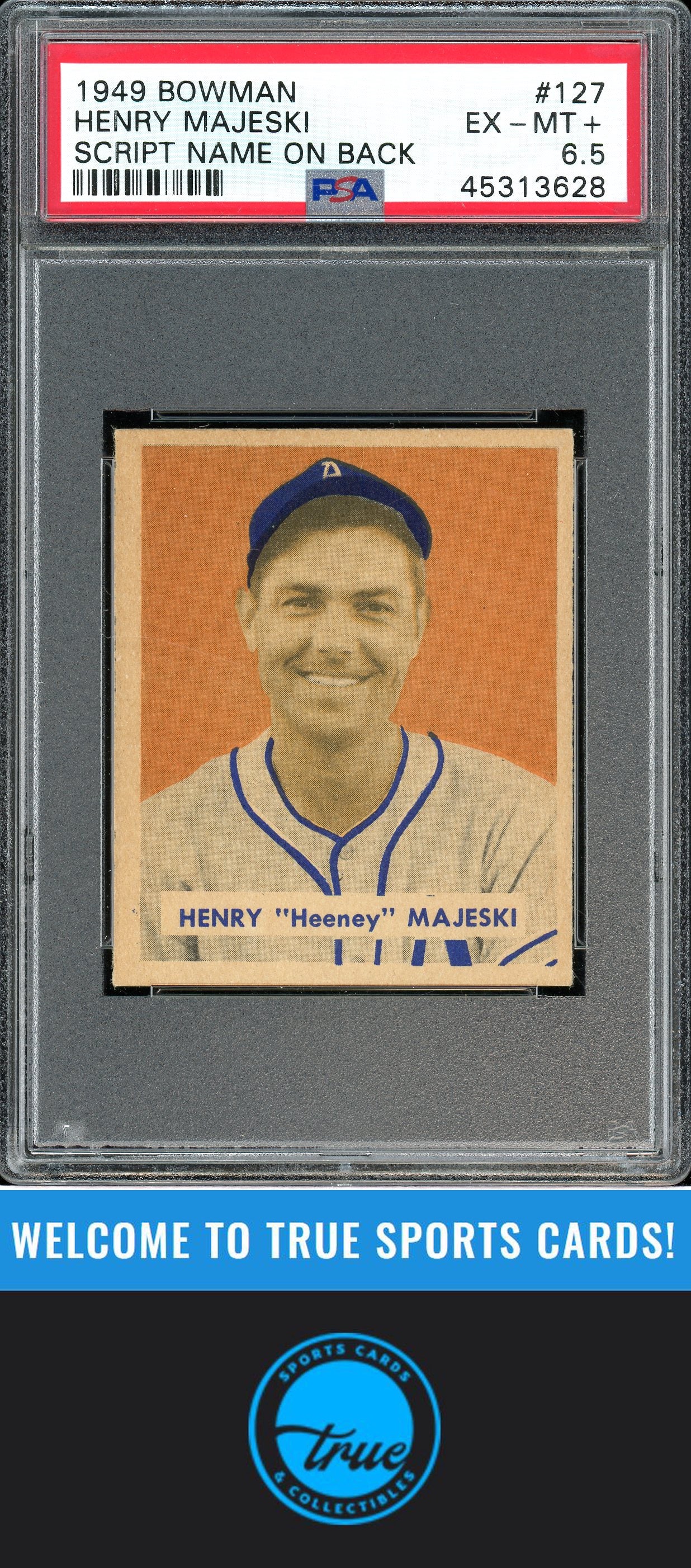 1949 Bowman #127a Henry "Heeney" Majeski Script name on back PSA 6.5