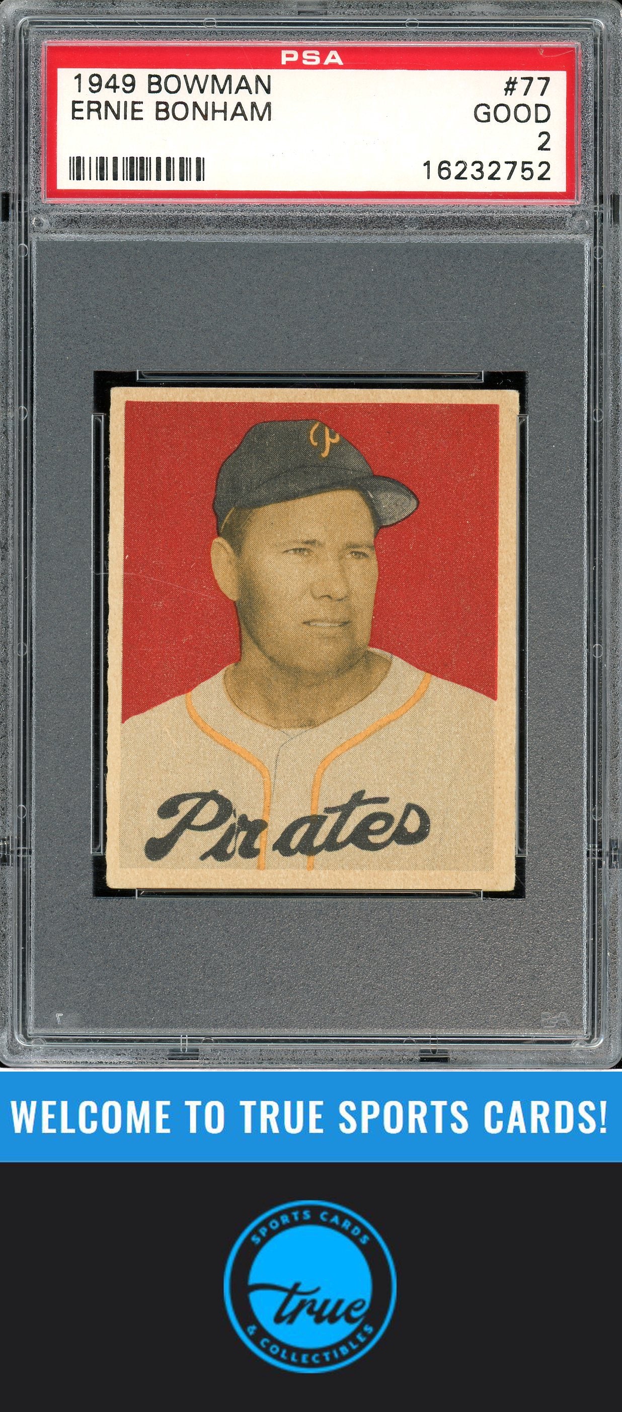 1949 Bowman #77 Ernie "Jumbo & Tiny" Bonham PSA 2
