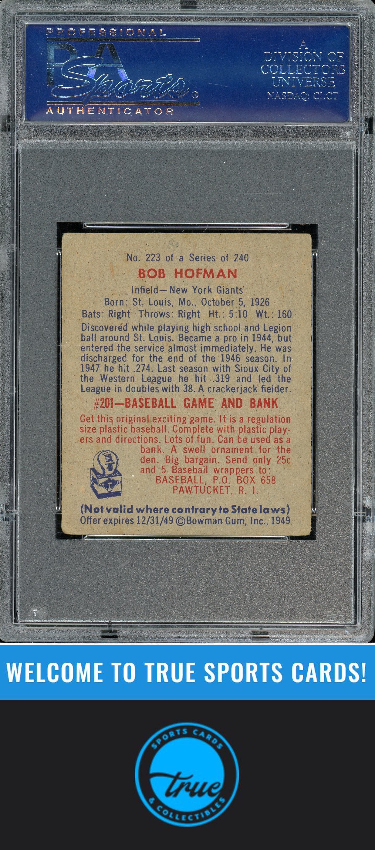 1949 Bowman #223 Bob Hofman PSA 3