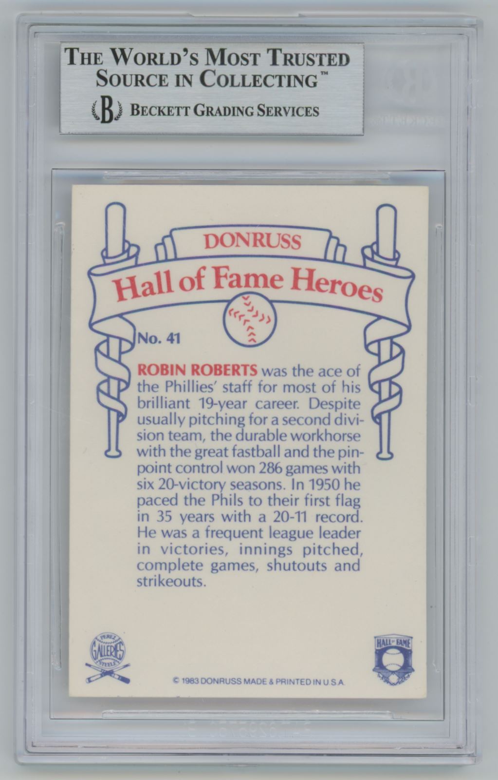 1983 Donruss Robin Roberts #41 Auto - Beckett Authentic