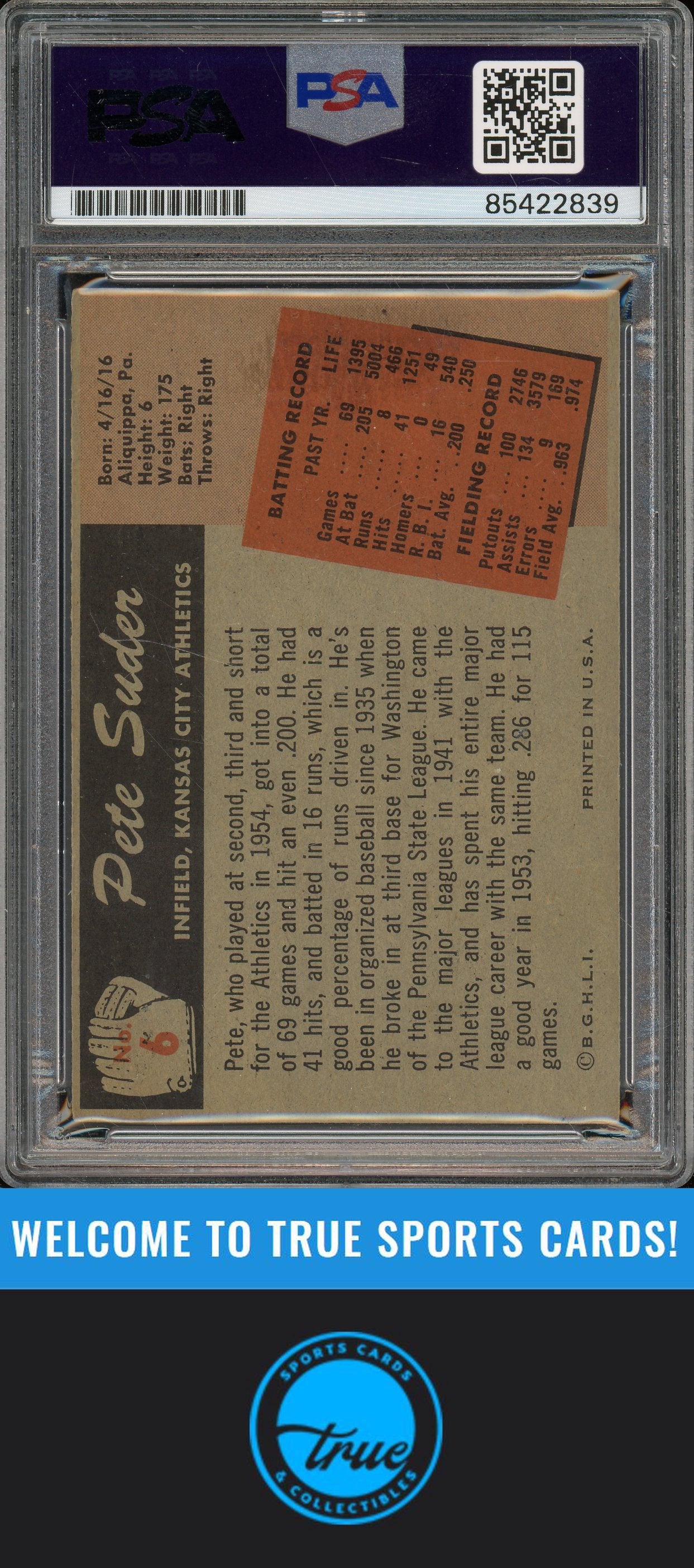 1955 Bowman #6 Pete Suder Auto PSA Authentic (2839)