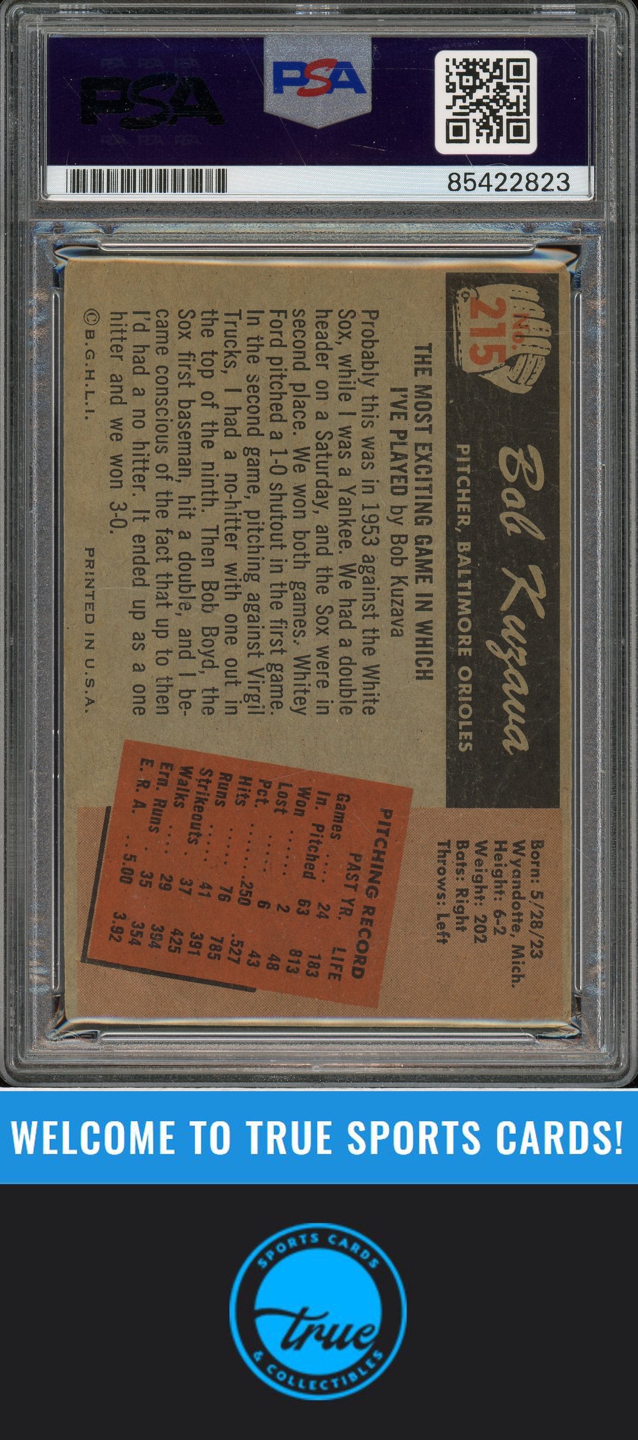 1955 Bowman #215 Bob Kuzava Auto PSA Authentic (2823)