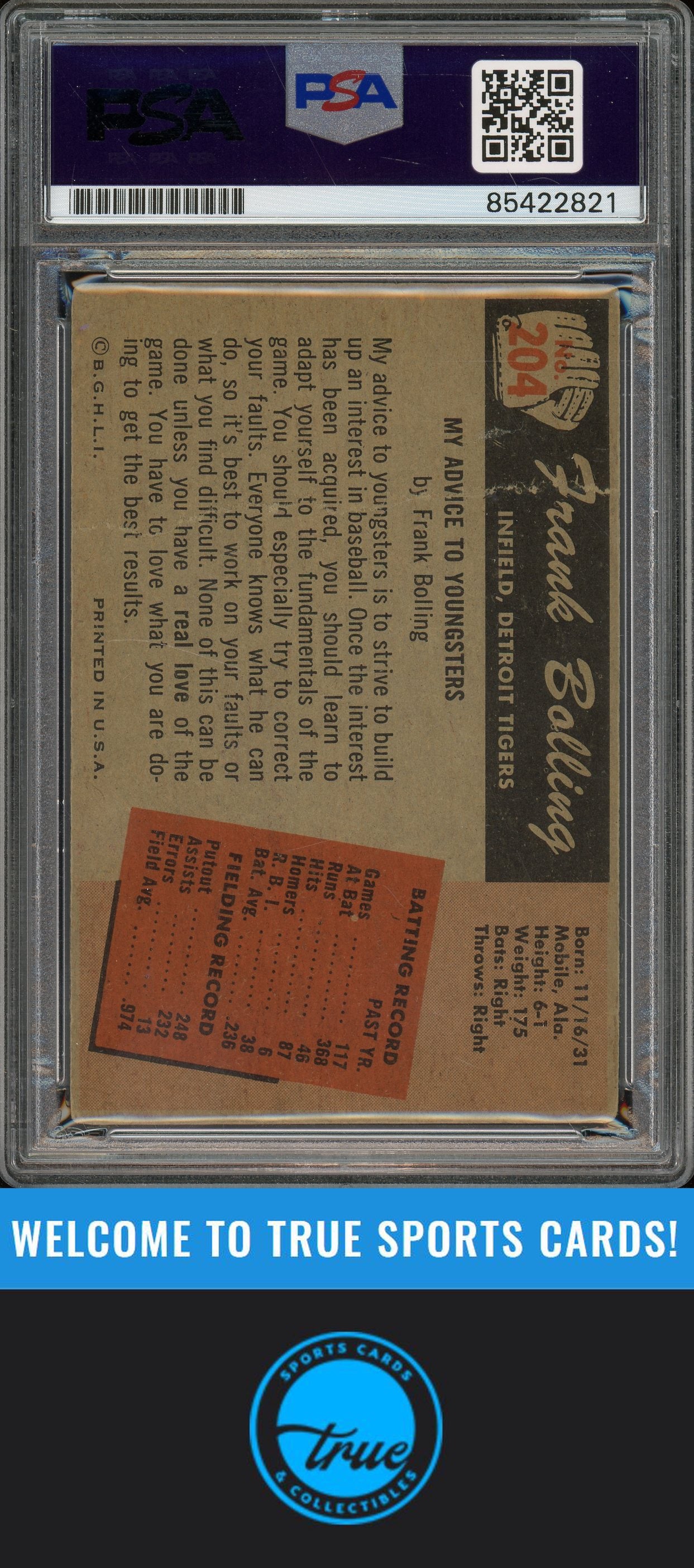 1955 Bowman #204b Frank Bolling Auto PSA Authentic (2821)