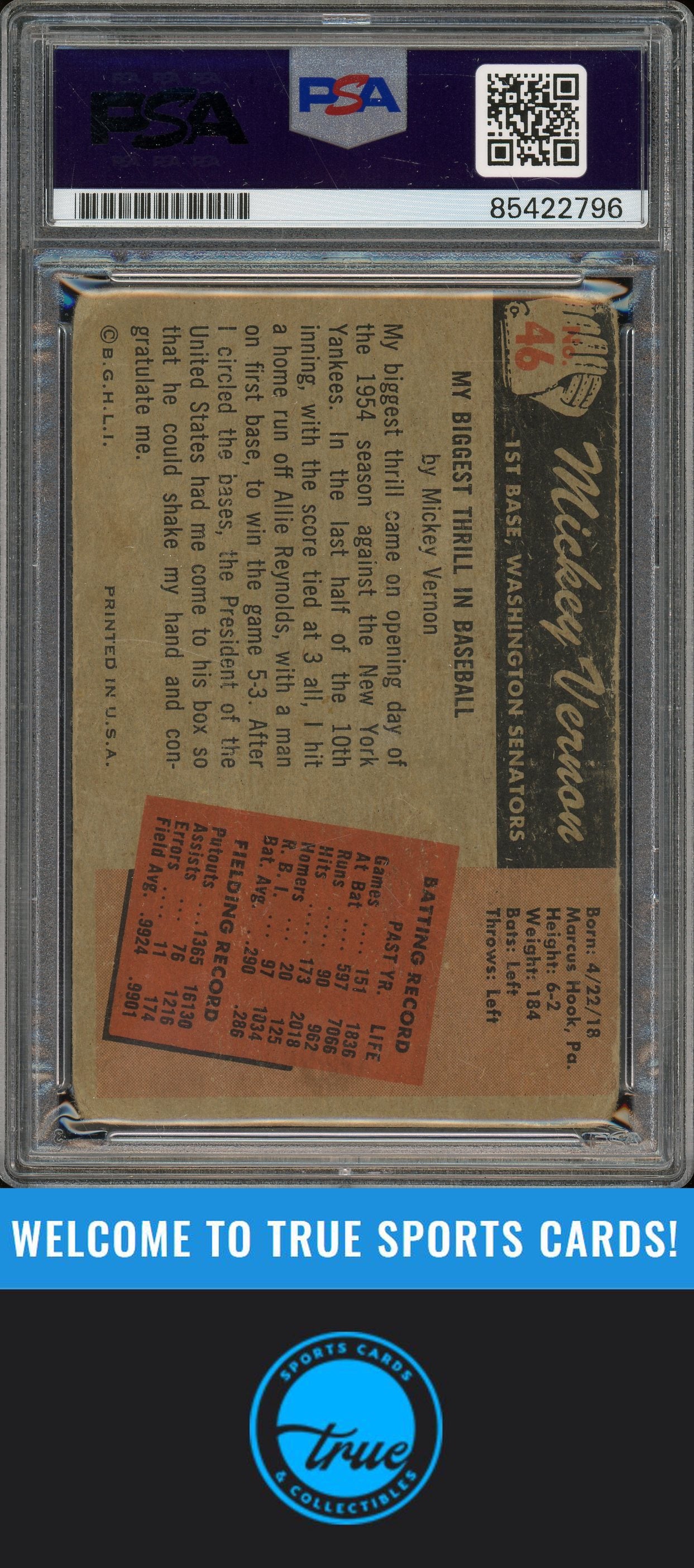 1955 Bowman #46 Mickey Vernon Auto PSA Authentic (2796)