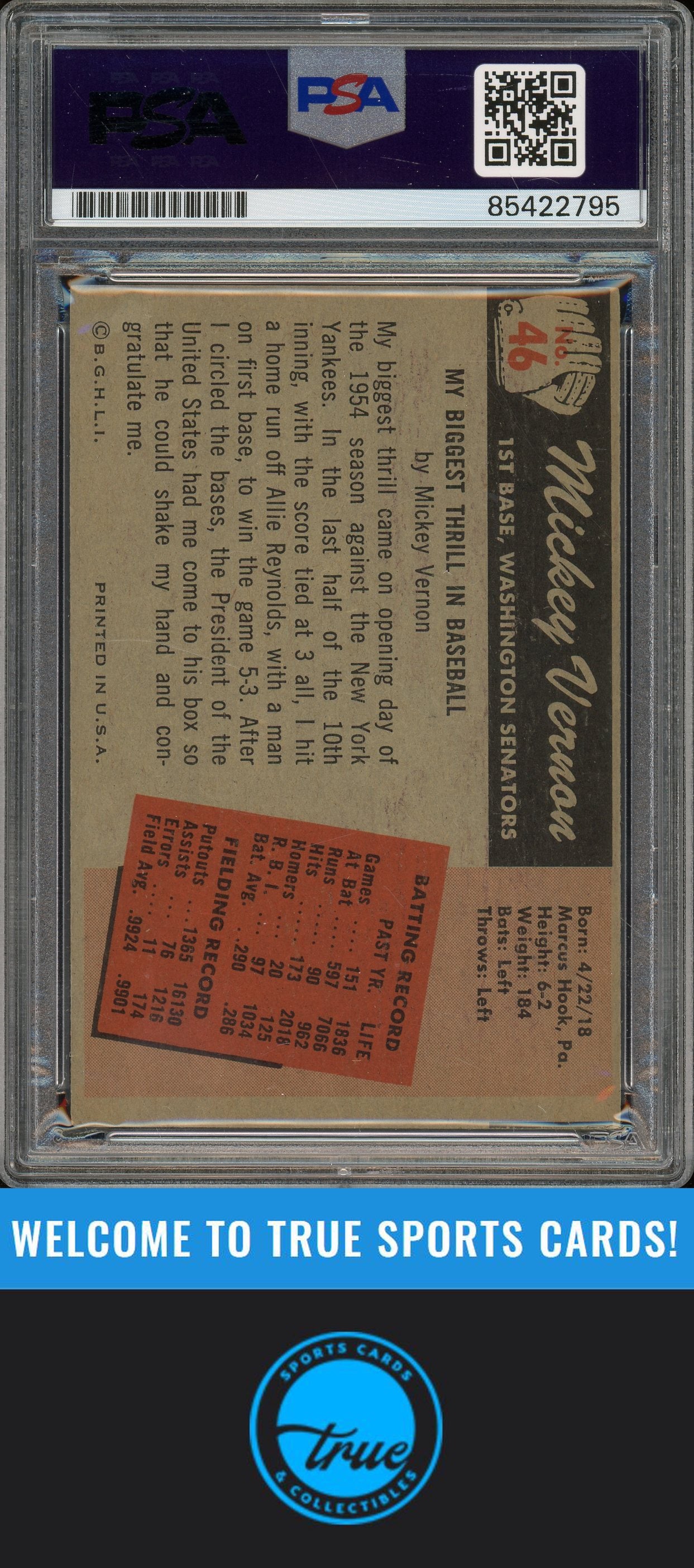 1955 Bowman #46 Mickey Vernon Auto PSA Authentic (2795)