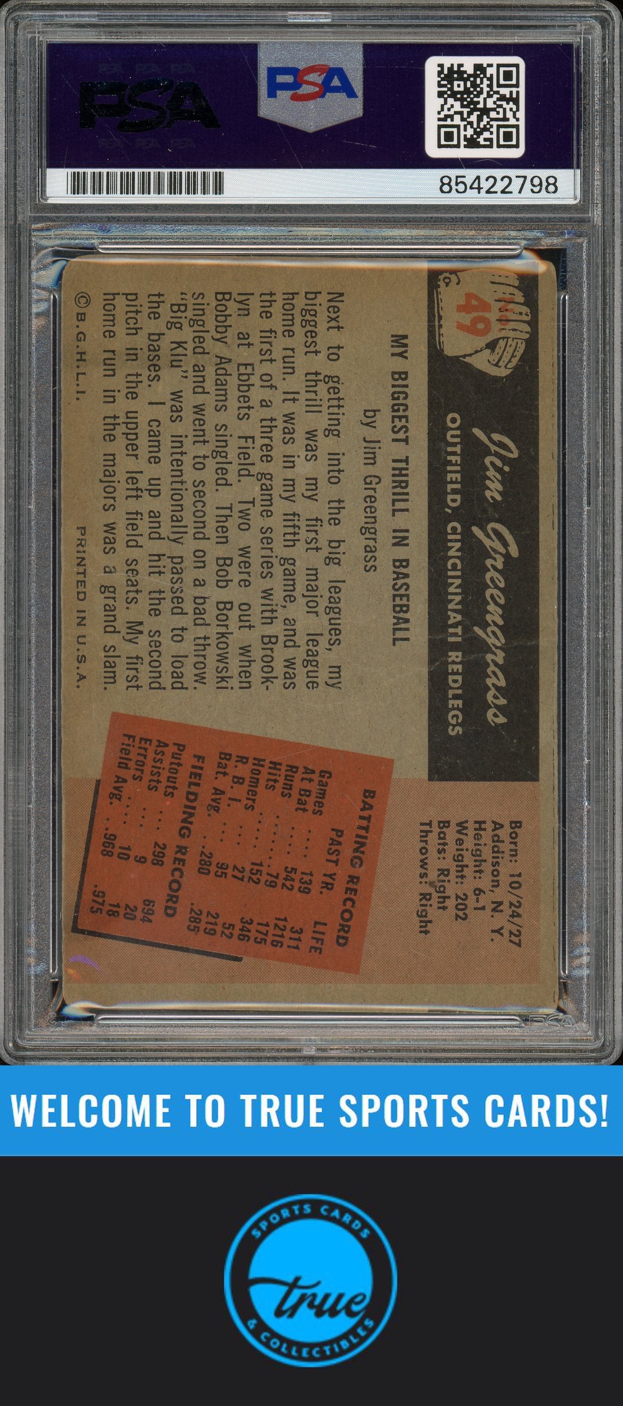 1955 Bowman #49 Jim Greengrass Auto PSA Authentic (2798)