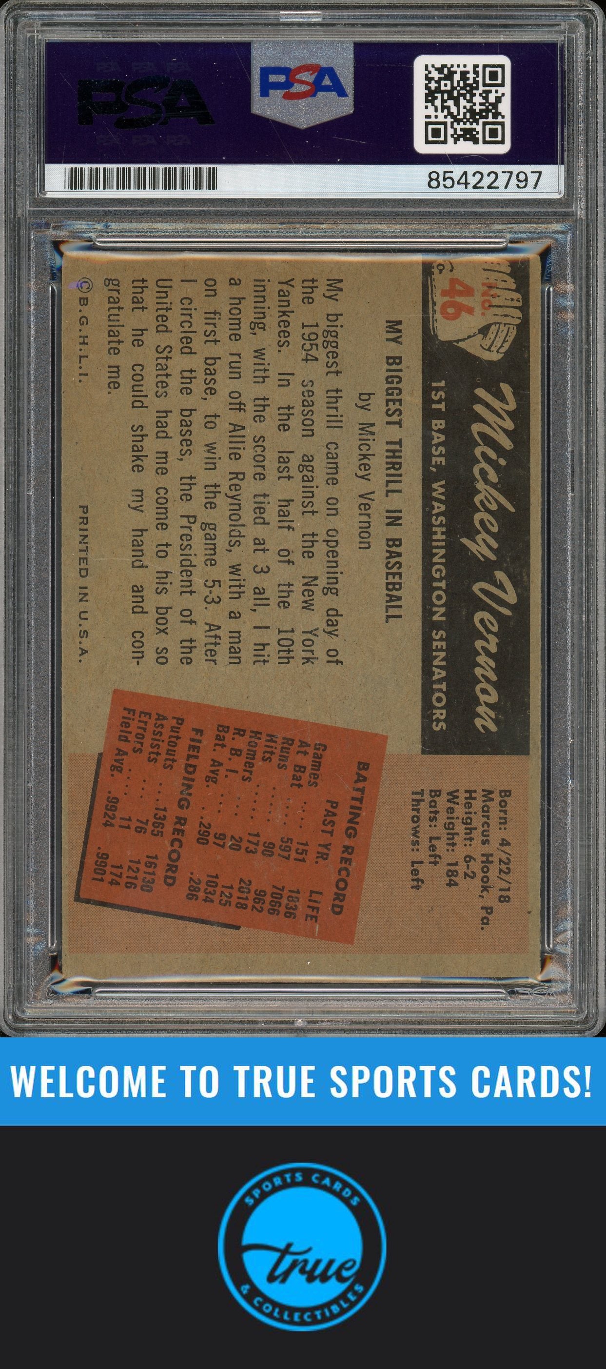 1955 Bowman #46 Mickey Vernon Auto PSA Authentic (2797)