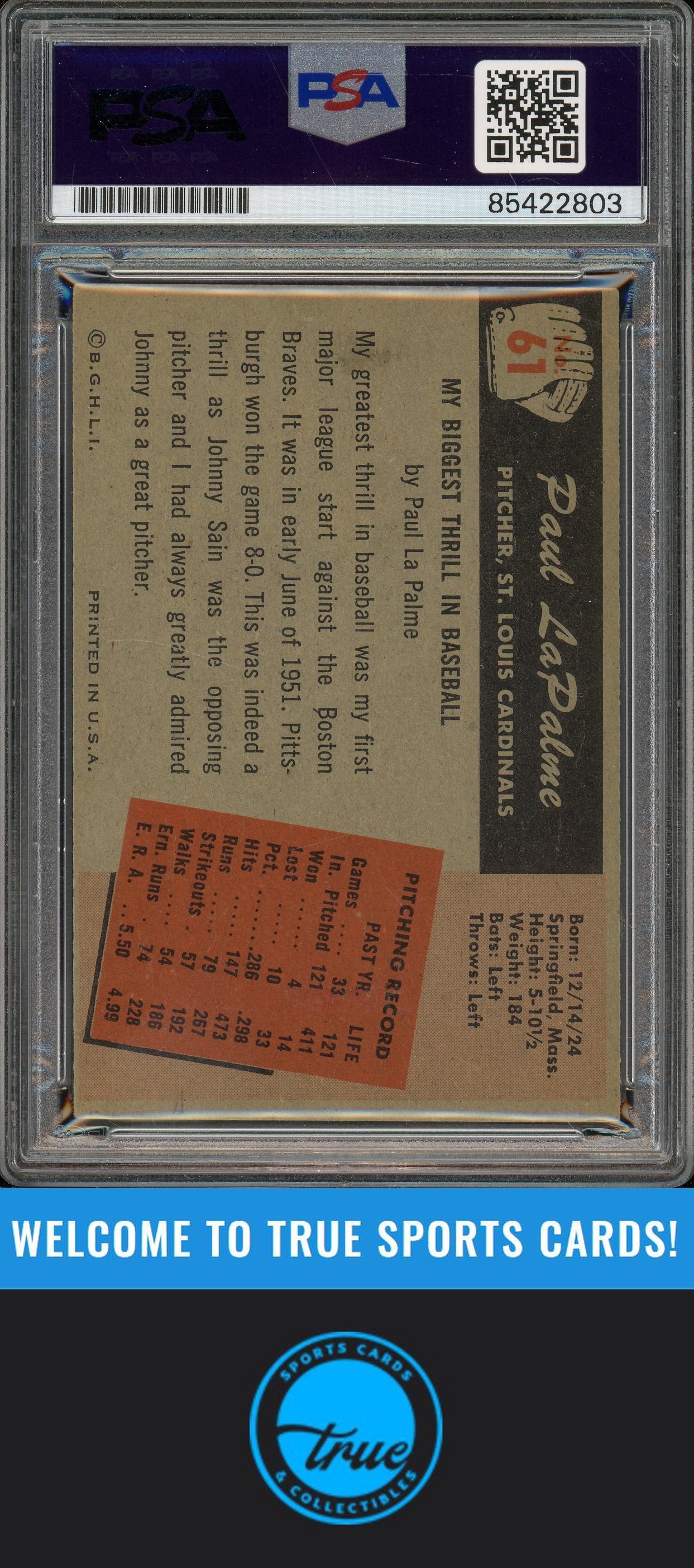 1955 Bowman #61 Paul LaPalme Auto PSA Authentic (2803)