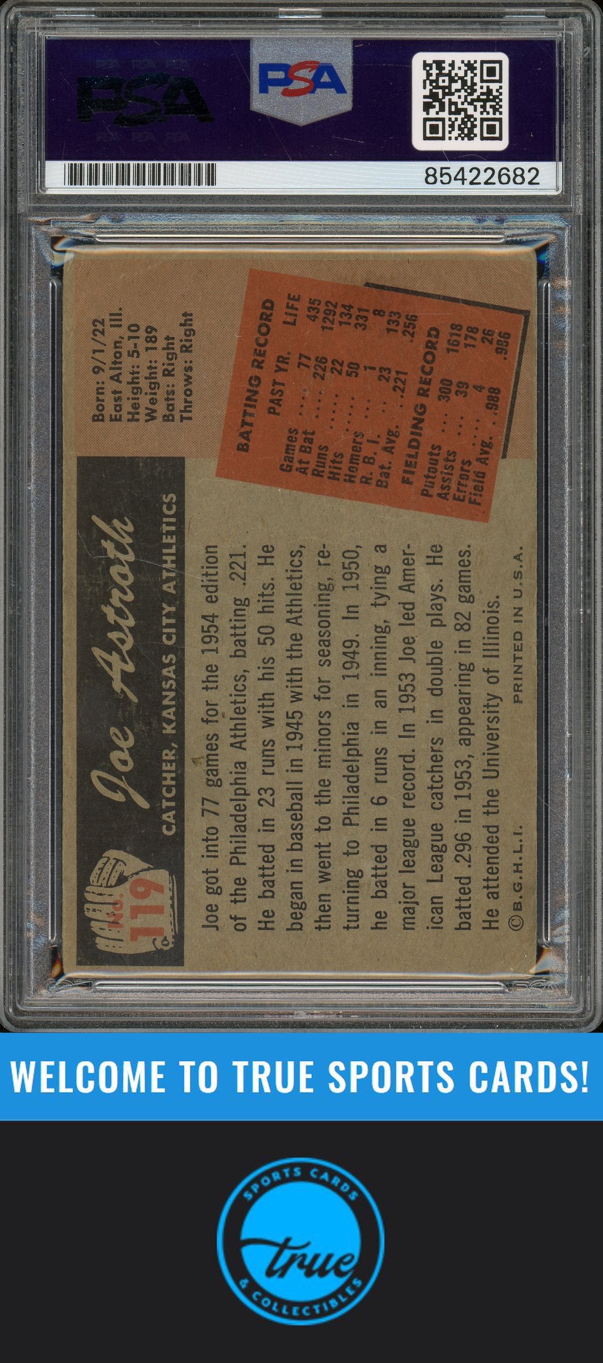 1955 Bowman #119 Joe Astroth Auto PSA Authentic (2682)
