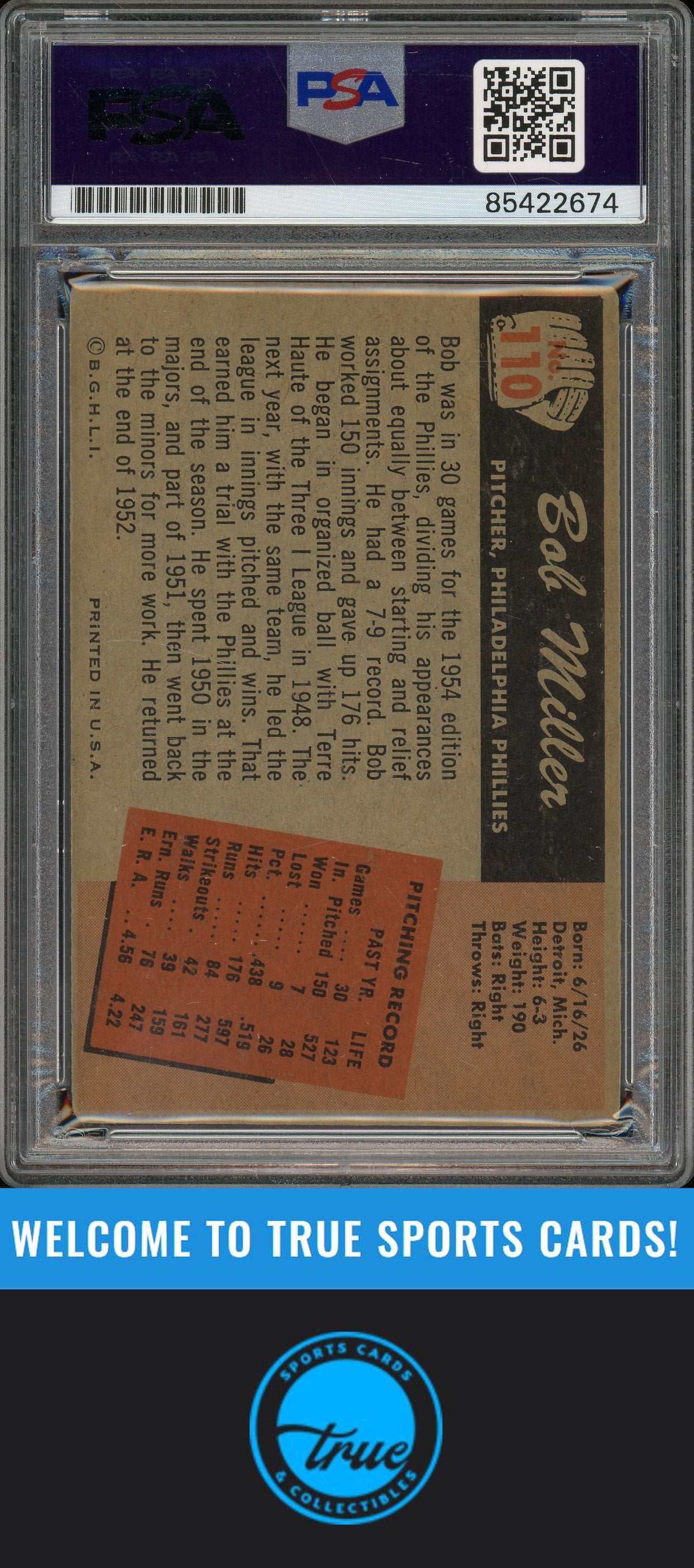 1955 Bowman #110 Bob Miller Auto PSA Authentic (2674)