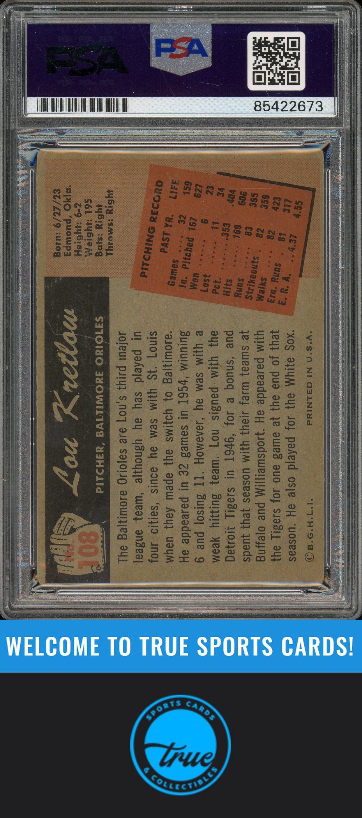 1955 Bowman #108 Lou Kretlow Auto PSA Authentic (2673)