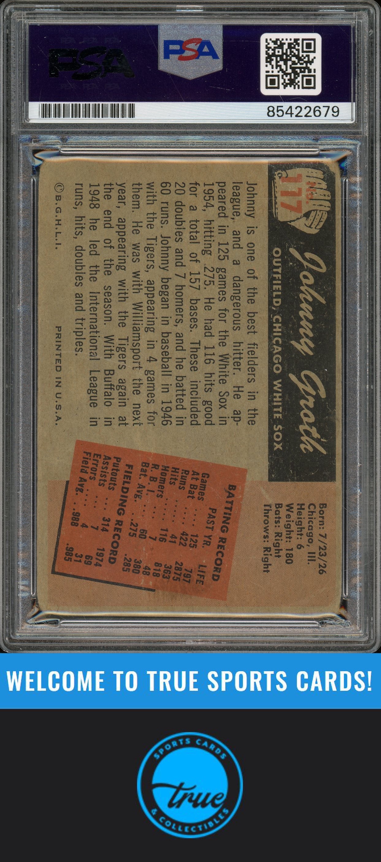 1955 Bowman #117 Johnny Groth Auto PSA Authentic (2679)