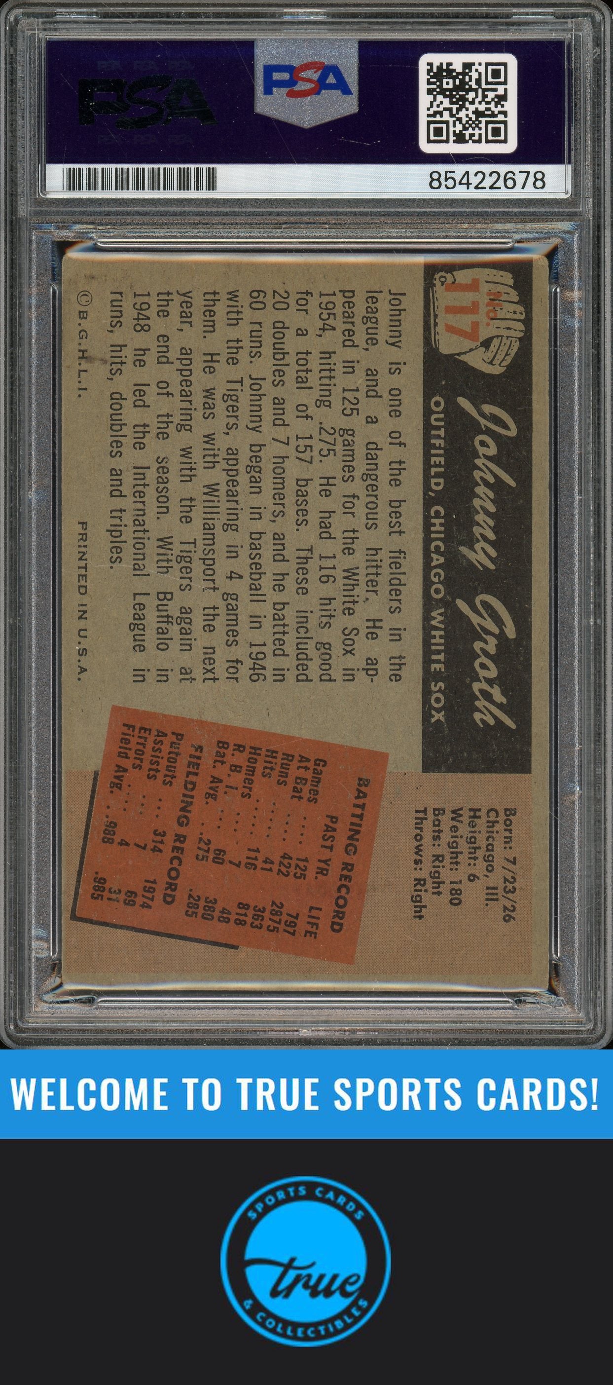 1955 Bowman #117 Johnny Groth Auto PSA Authentic (2678)