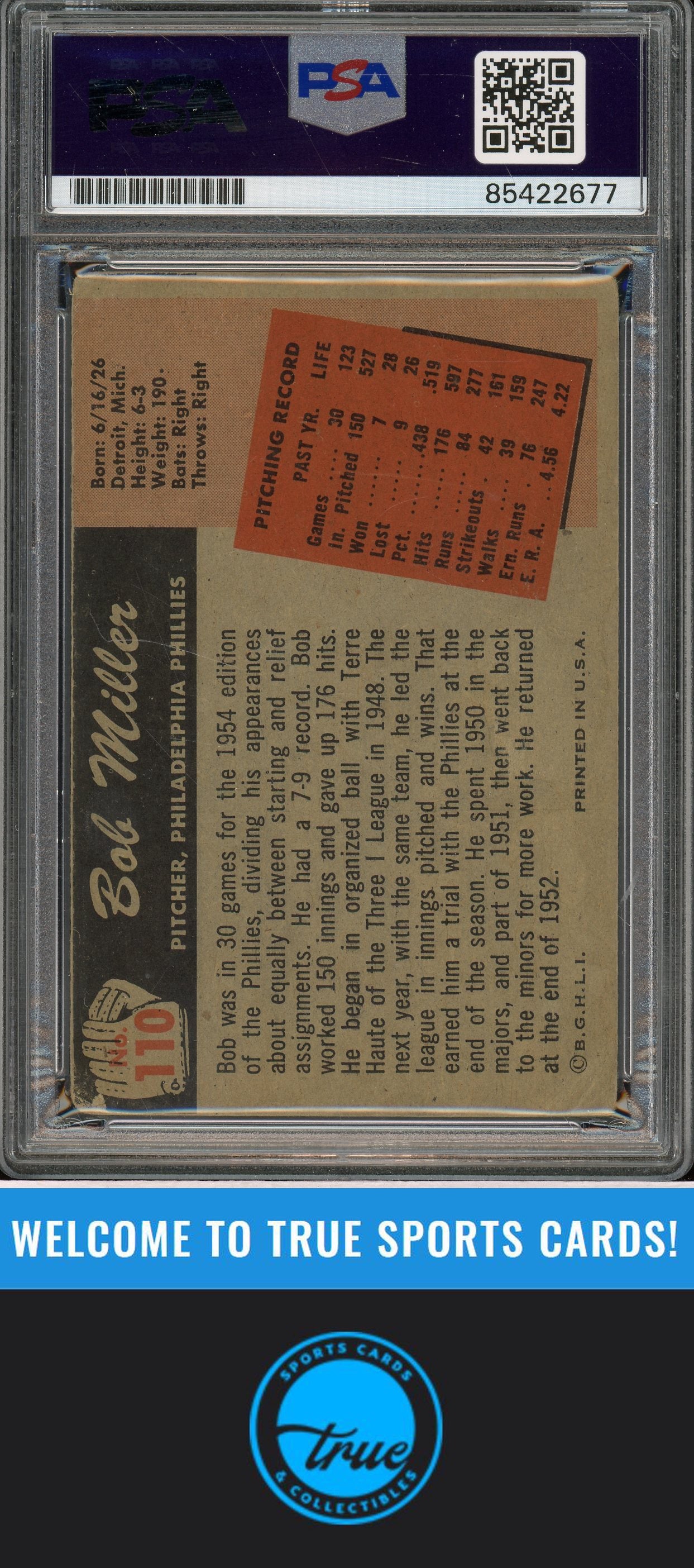 1955 Bowman #110 Bob Miller Auto PSA Authentic (2677)
