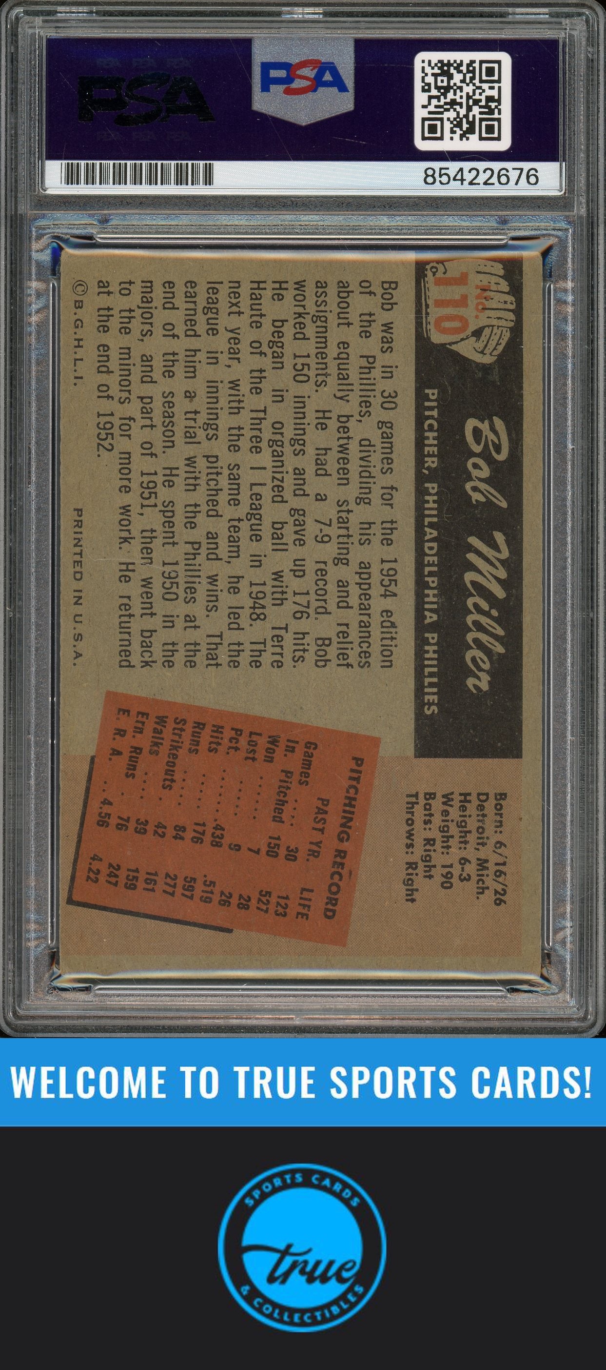 1955 Bowman #110 Bob Miller Auto PSA Authentic (2676)