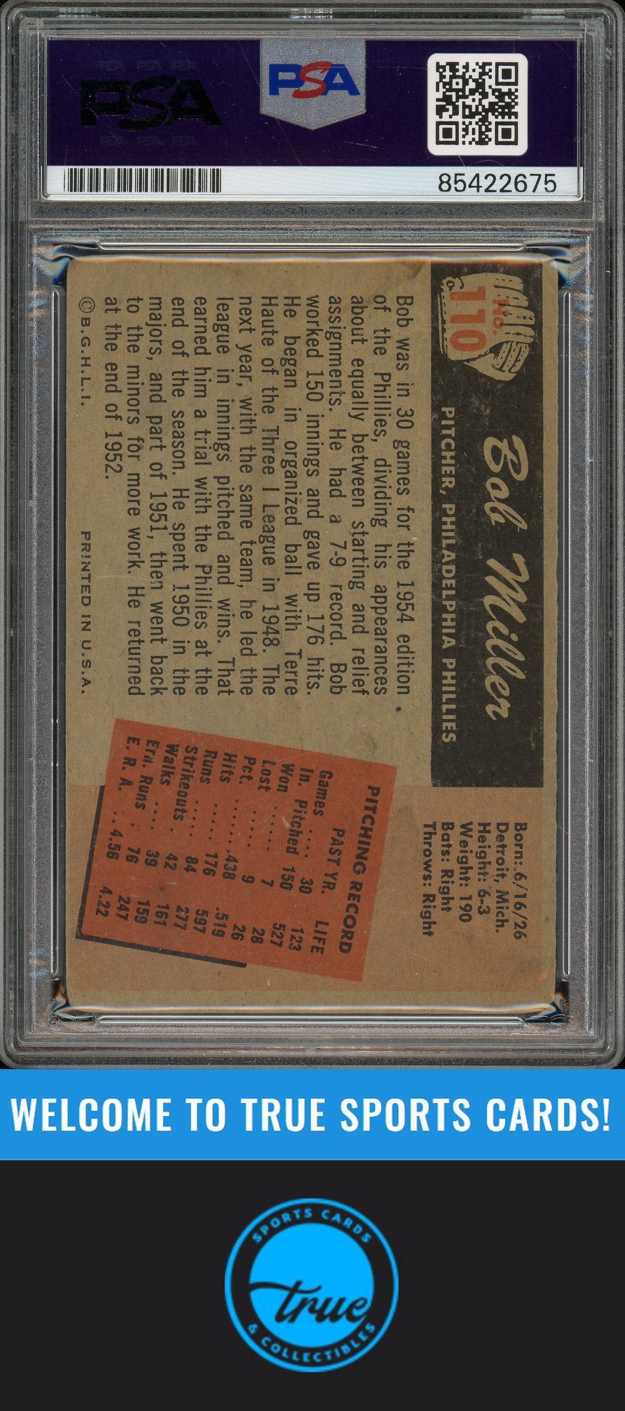 1955 Bowman #110 Bob Miller Auto PSA Authentic (2675)