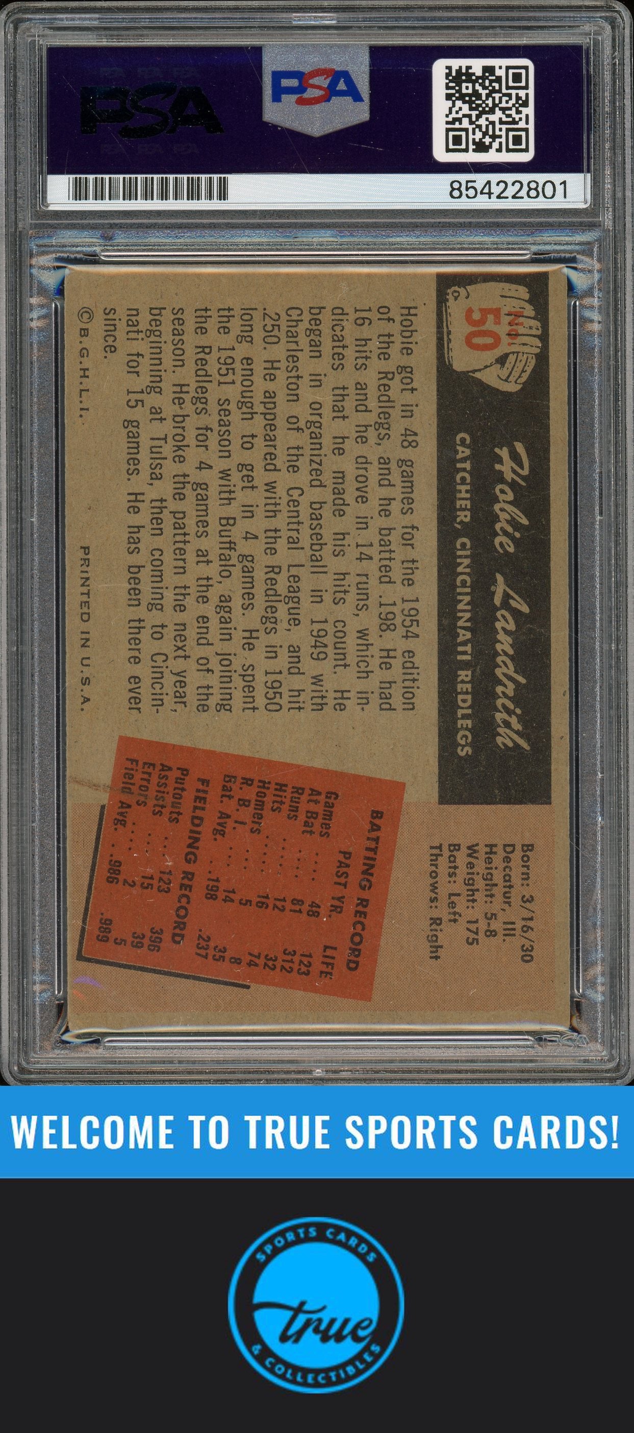 1955 Bowman #50 Hobie Landrith Auto PSA Authentic (2801)