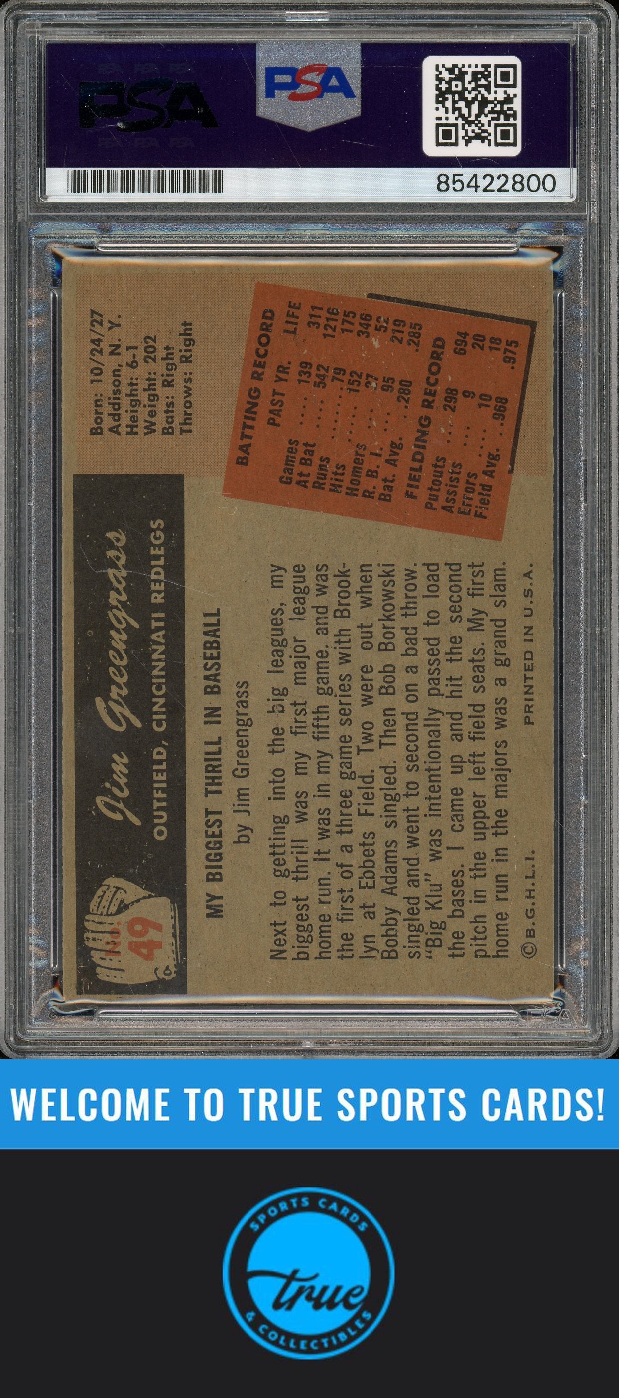 1955 Bowman #49 Jim Greengrass Auto PSA Authentic (2800)