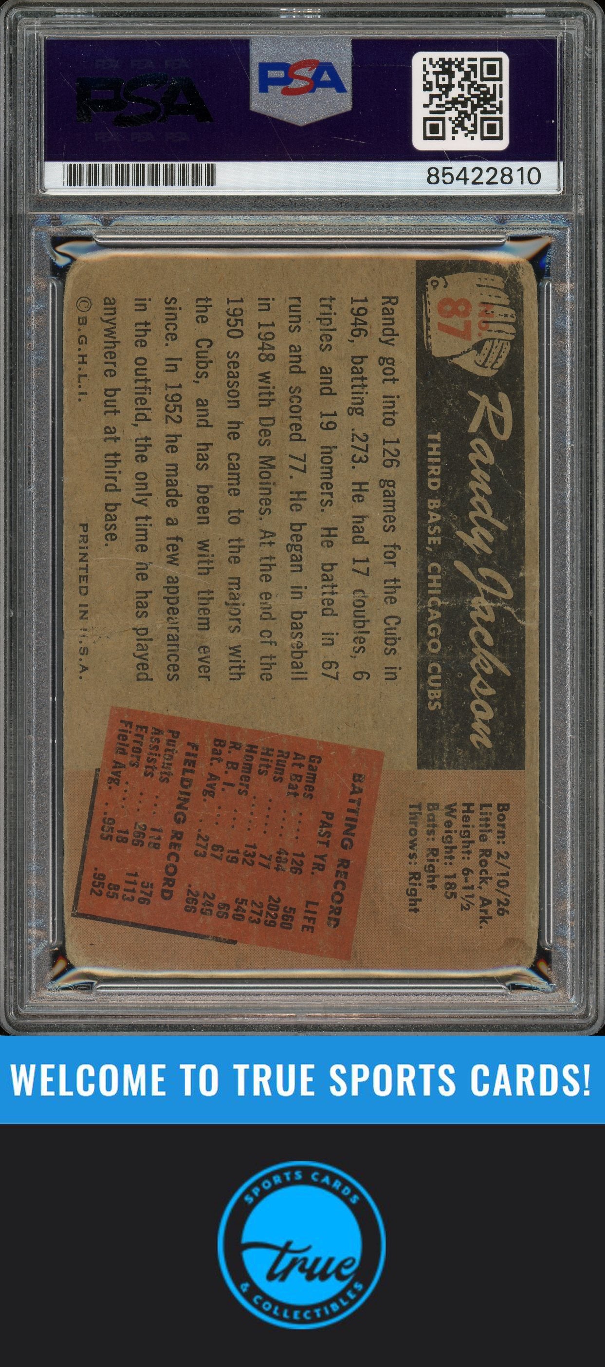 1955 Bowman #87 Randy Jackson Auto PSA Authentic (2810)