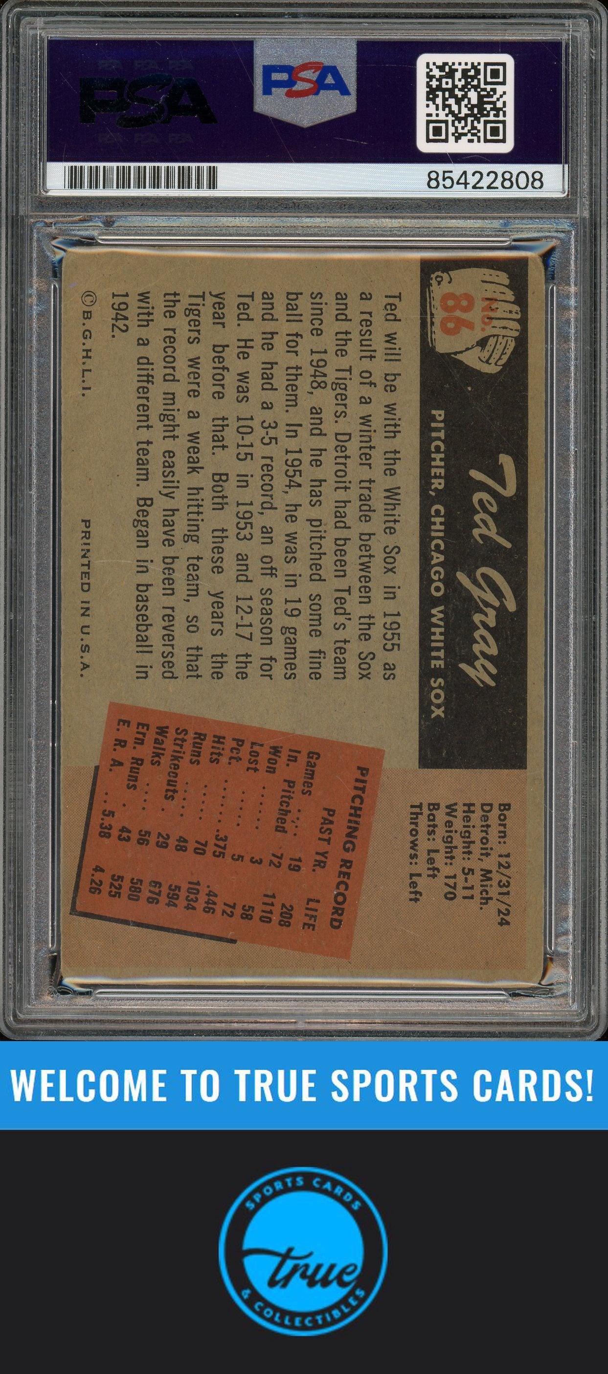 1955 Bowman #86 Ted Gray Auto PSA Authentic (2808)