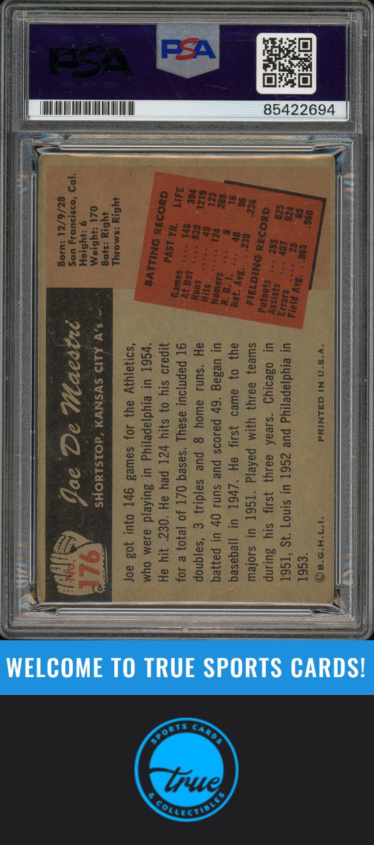 1955 Bowman #176 Joe DeMaestri Auto PSA Authentic (2694)