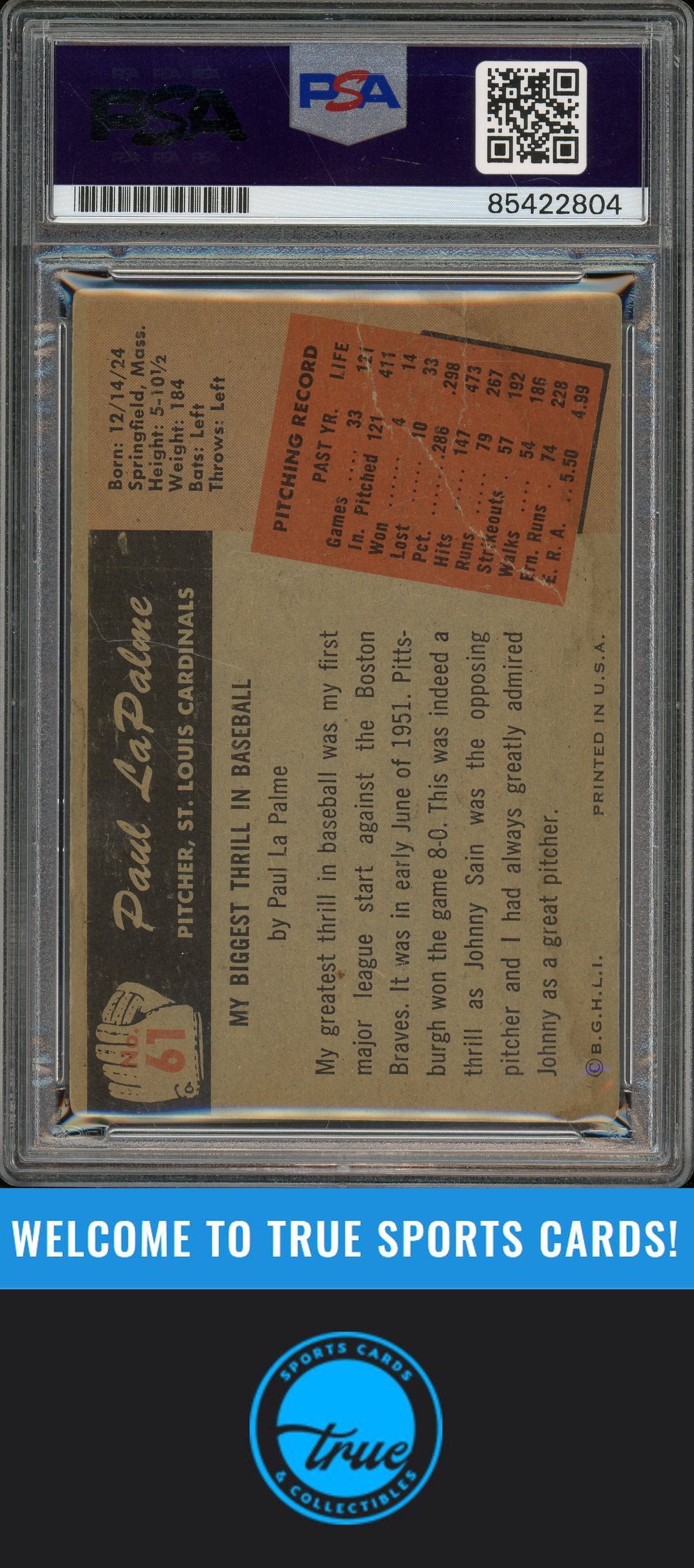 1955 Bowman #61 Paul LaPalme Auto PSA Authentic (2804)