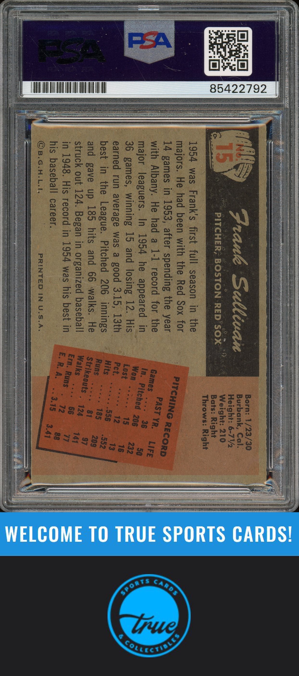 1955 Bowman #15 Frank Sullivan Auto PSA Authentic (2792)