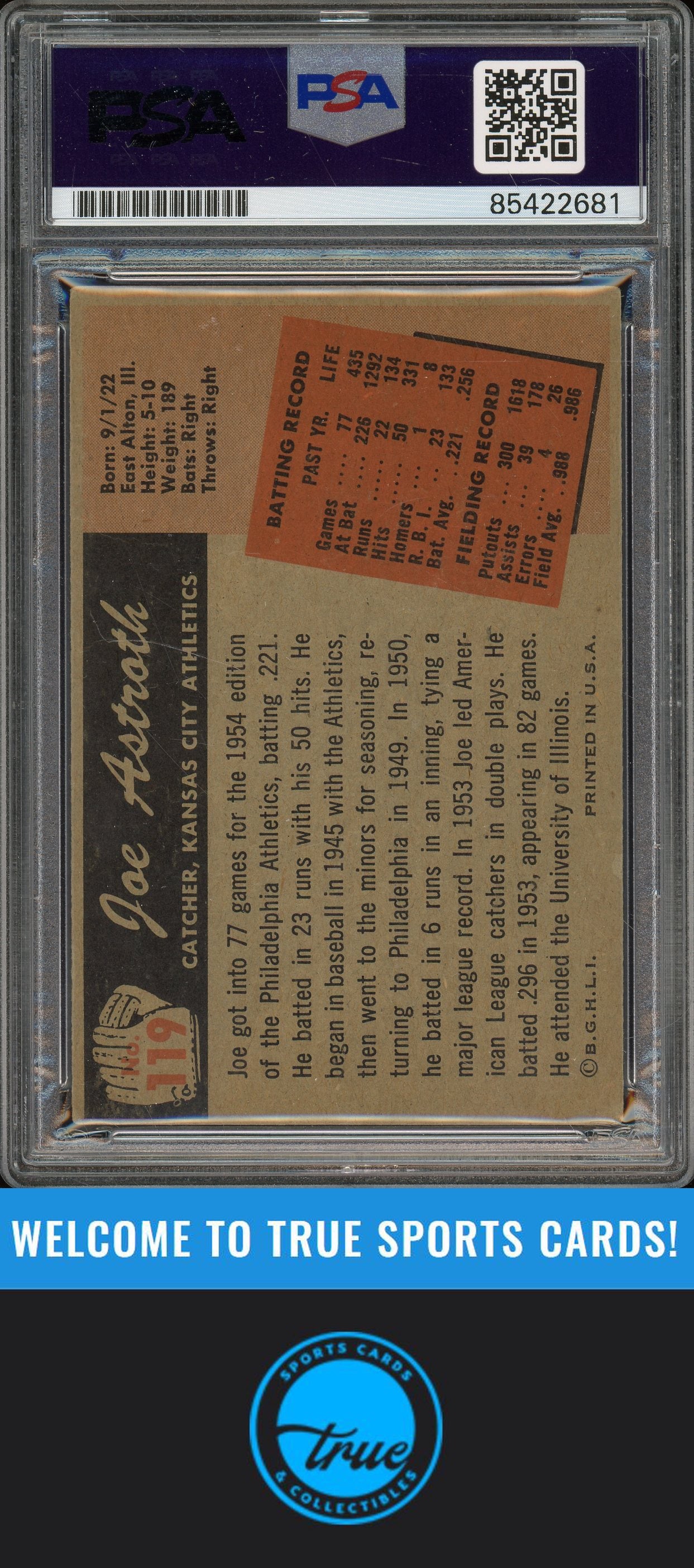 1955 Bowman #119 Joe Astroth Auto PSA Authentic (2681)