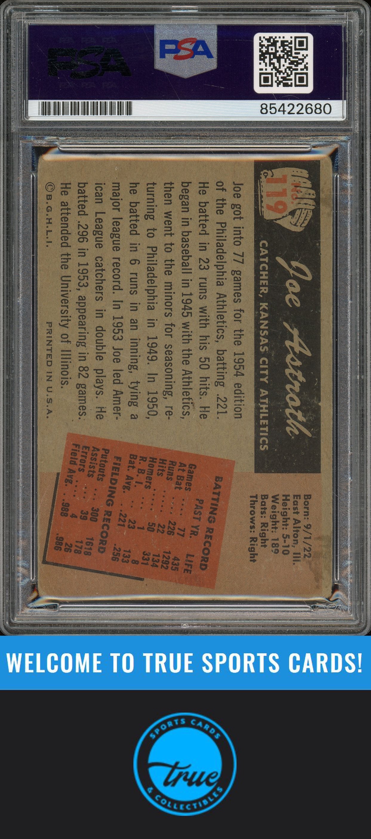 1955 Bowman #119 Joe Astroth Auto PSA Authentic (2680)