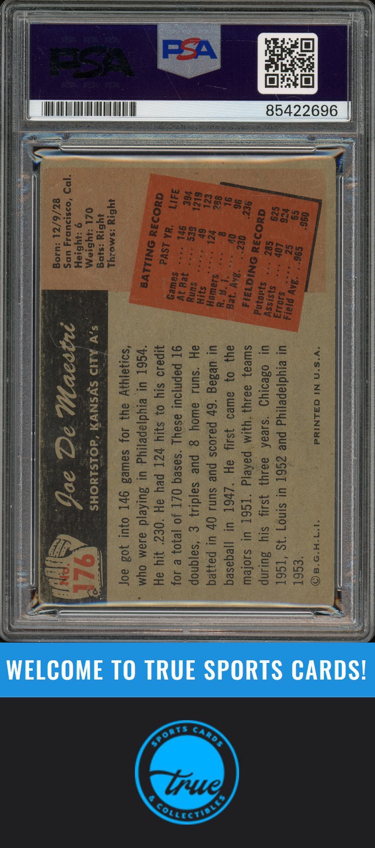 1955 Bowman #176 Joe DeMaestri Auto PSA Authentic (2696)