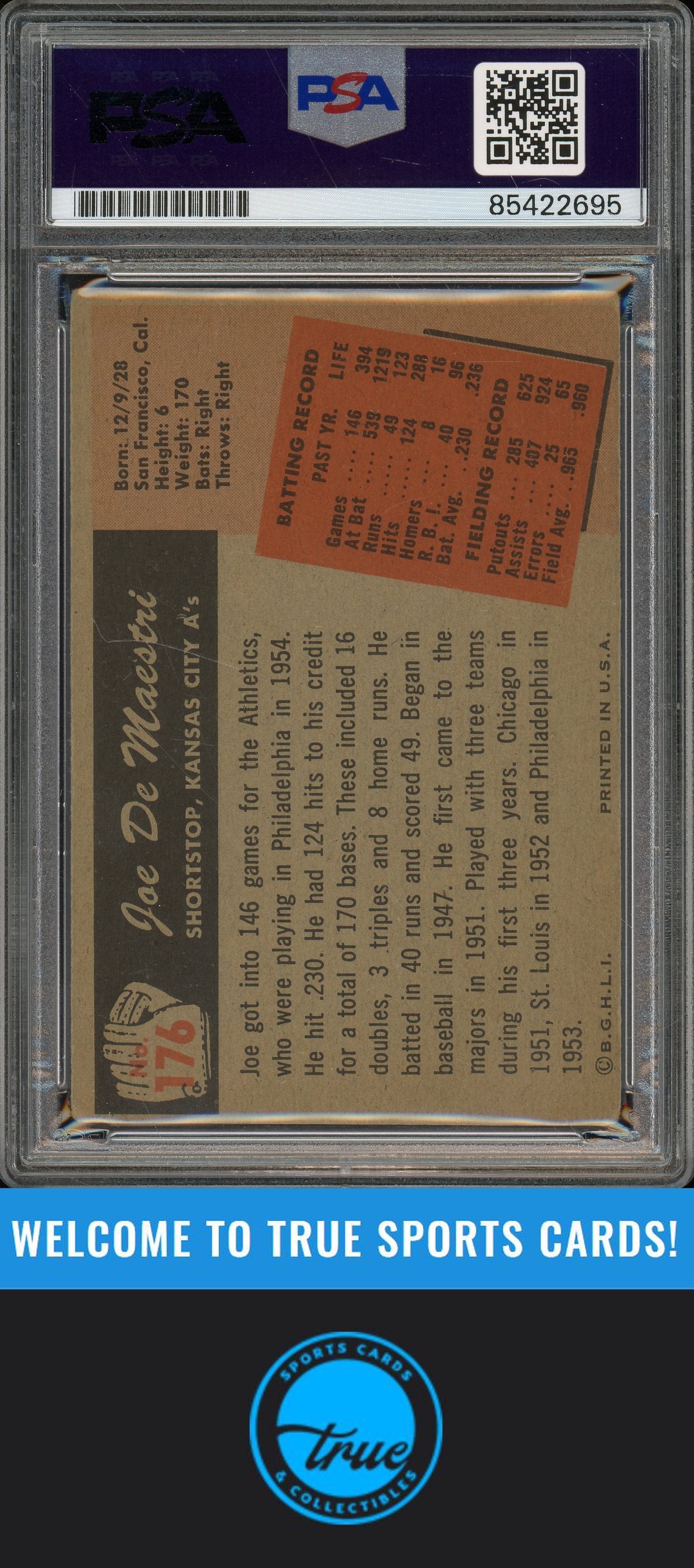 1955 Bowman #176 Joe DeMaestri Auto PSA Authentic (2695)