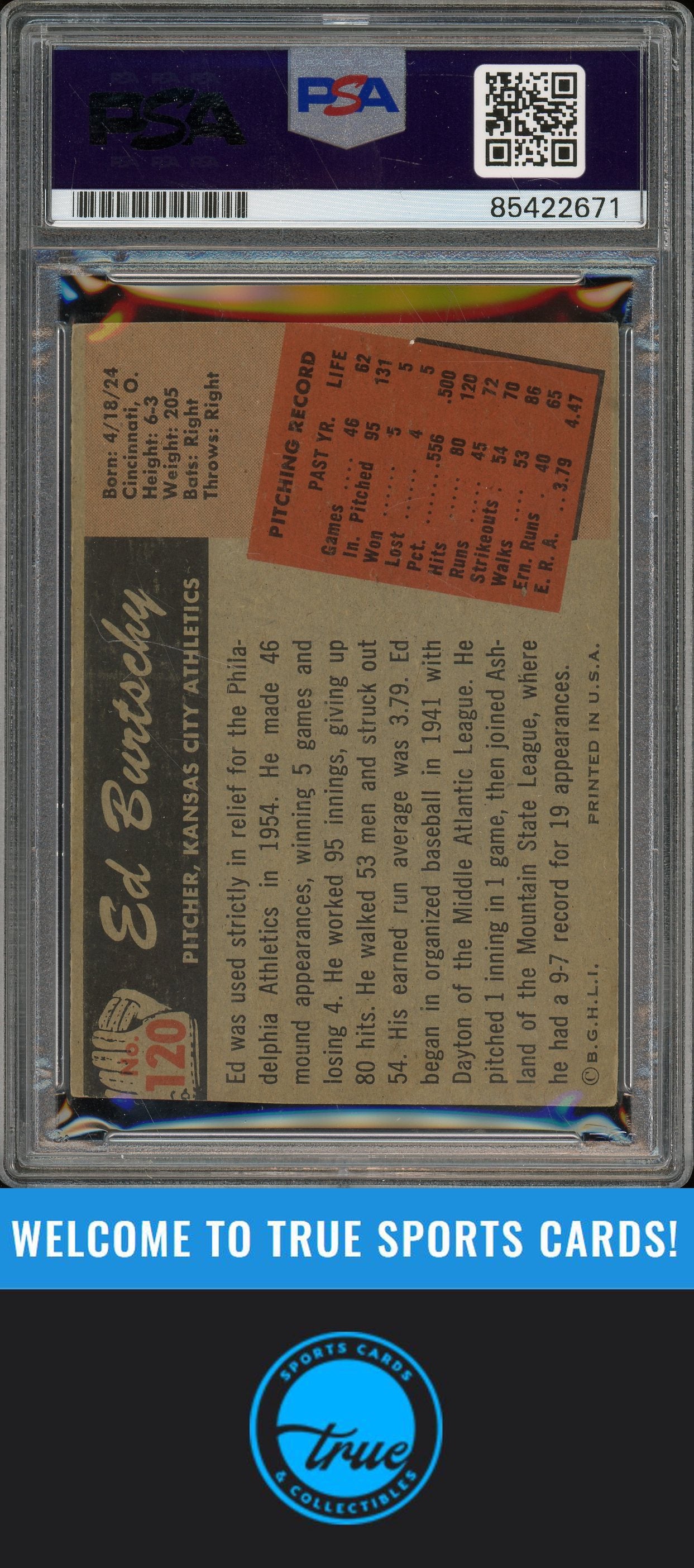 1955 Bowman #120 Ed Burtschy Auto PSA Authentic (2671)