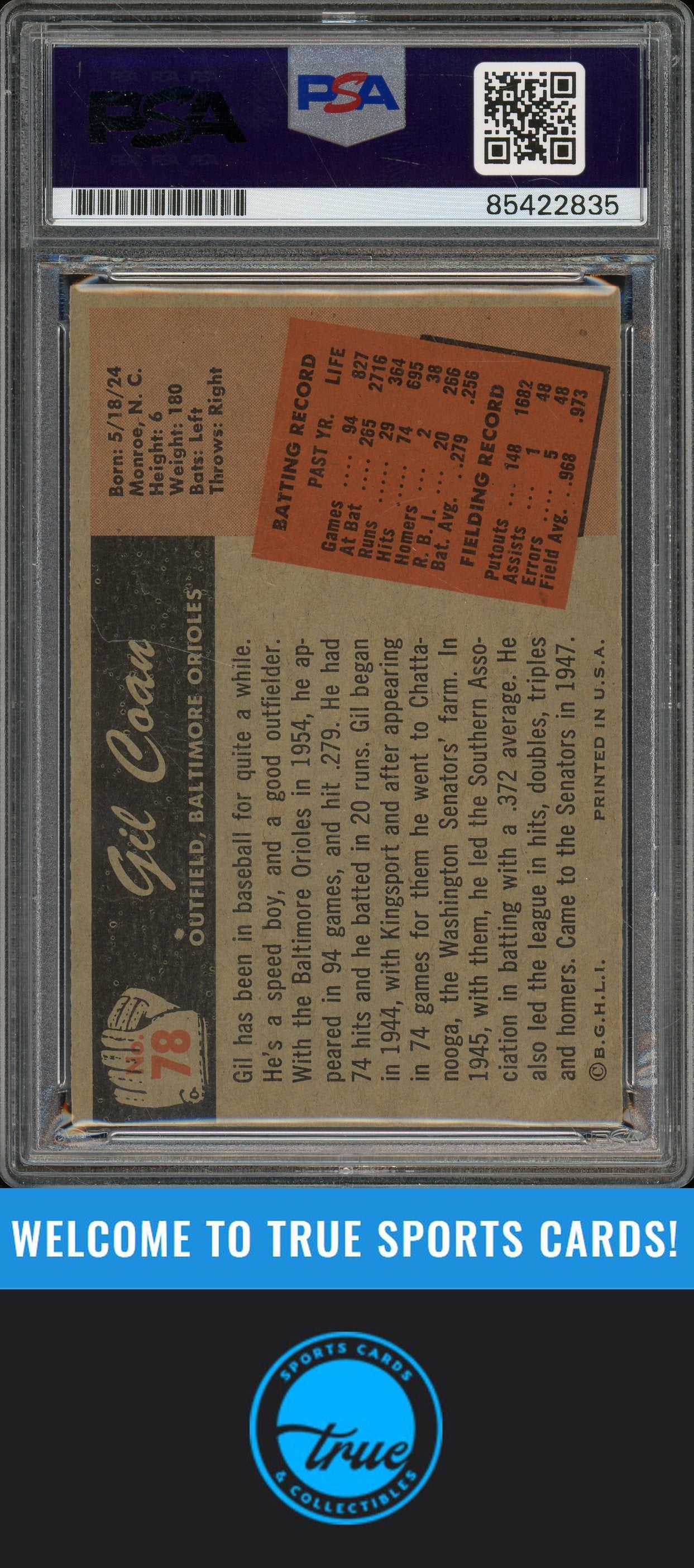 1955 Bowman #78 Gil Coan Auto PSA Authentic (2835)