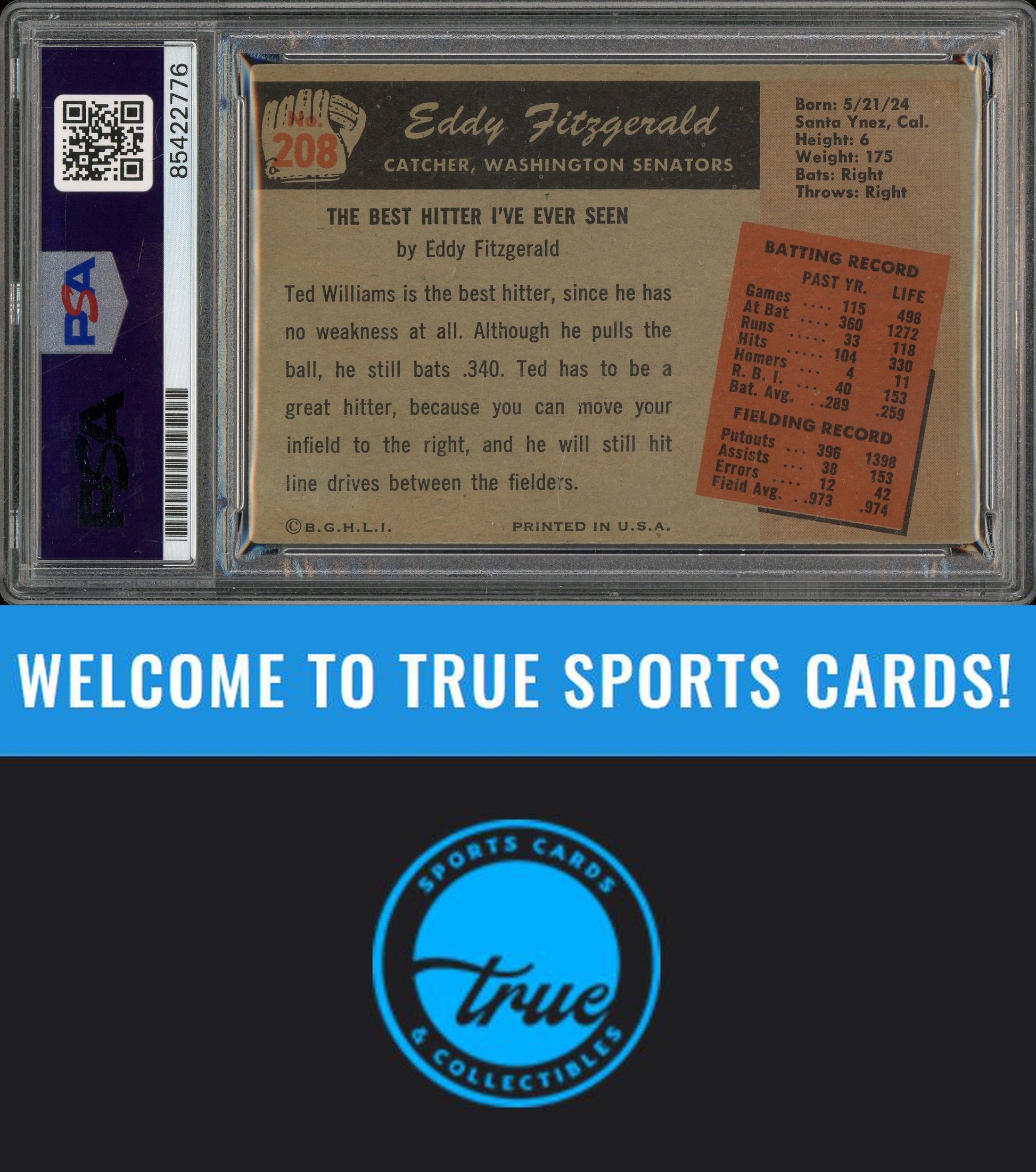 1955 Bowman #208 Ed FitzGerald Auto PSA Authentic (2776)