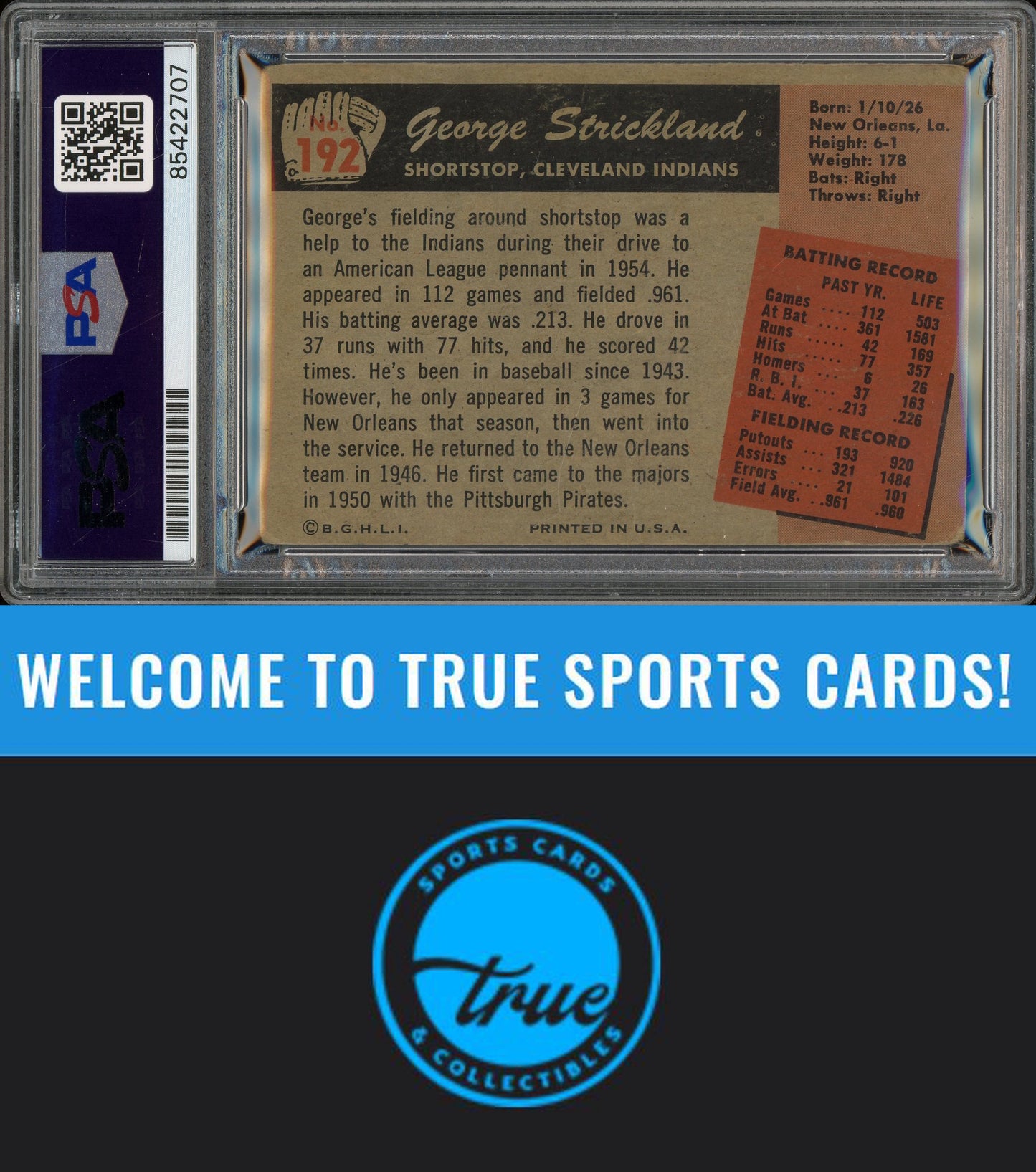 1955 Bowman #192 George Strickland Auto PSA Authentic (2707)