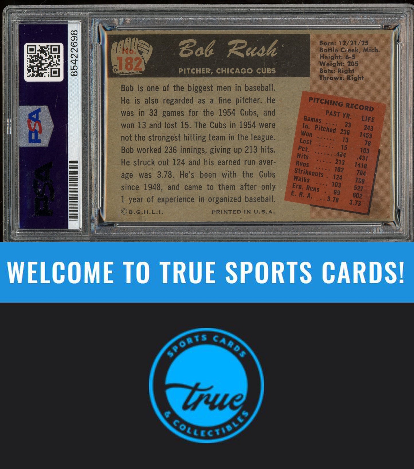 1955 Bowman #182 Bob Rush Auto PSA Authentic (2698)