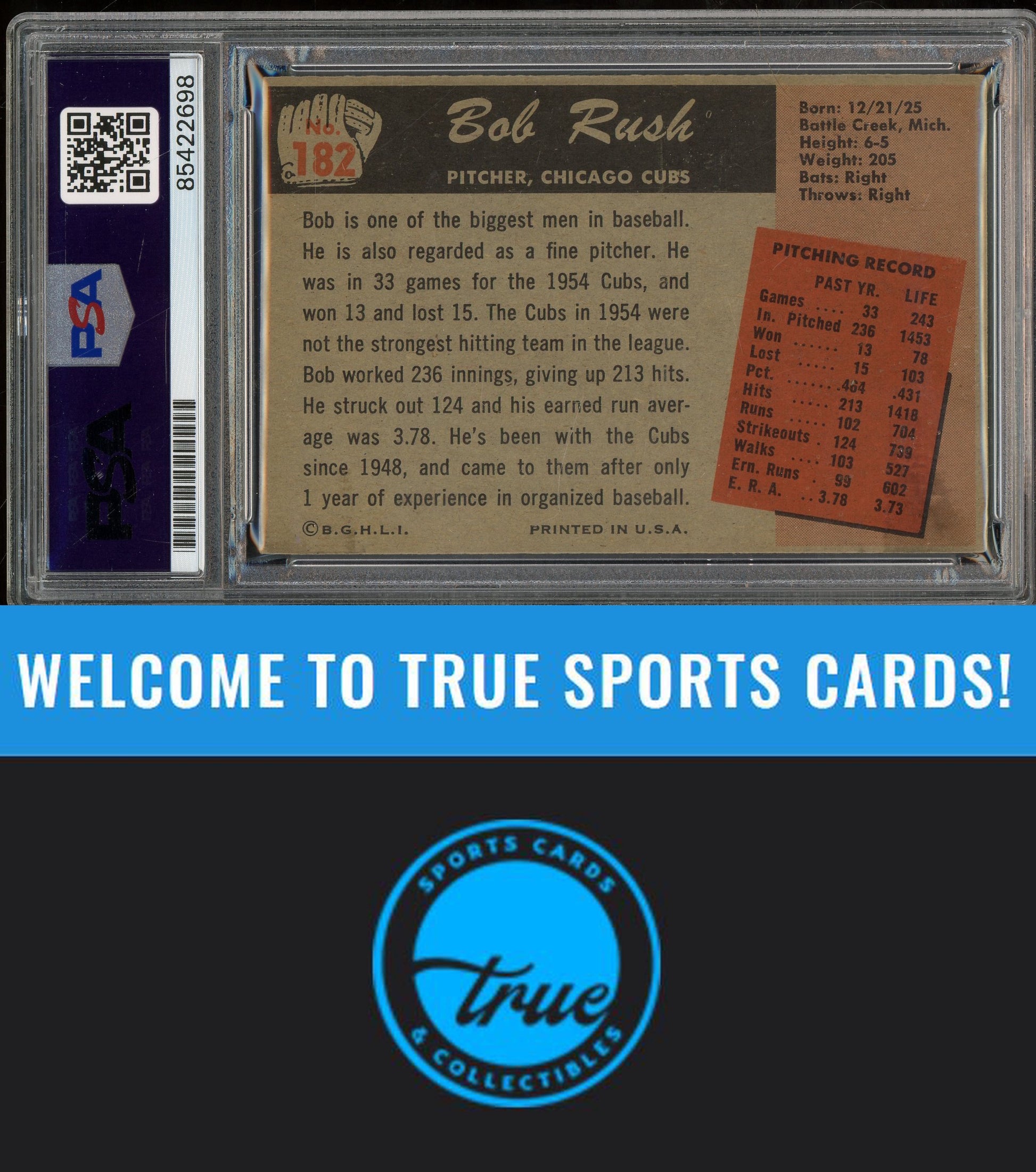 1955 Bowman #182 Bob Rush Auto PSA Authentic (2698)