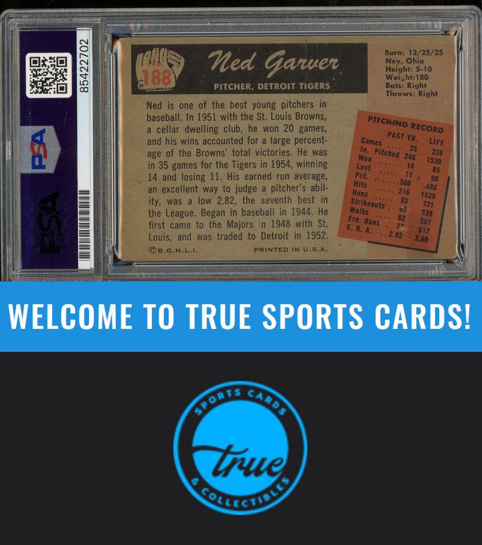 1955 Bowman #188 Ned Garver Auto PSA Authentic (2702)