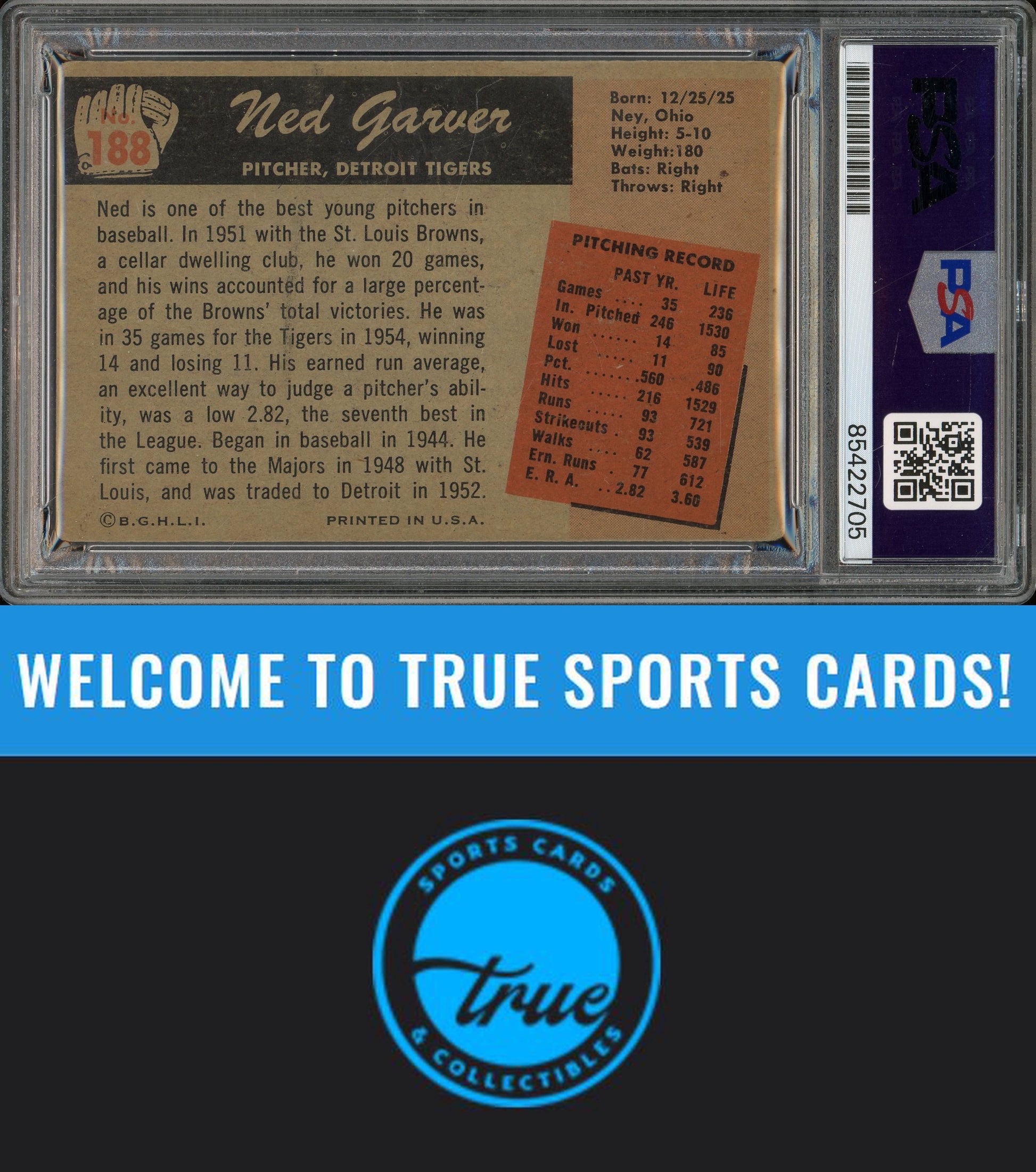 1955 Bowman #188 Ned Garver Auto PSA Authentic (2705)