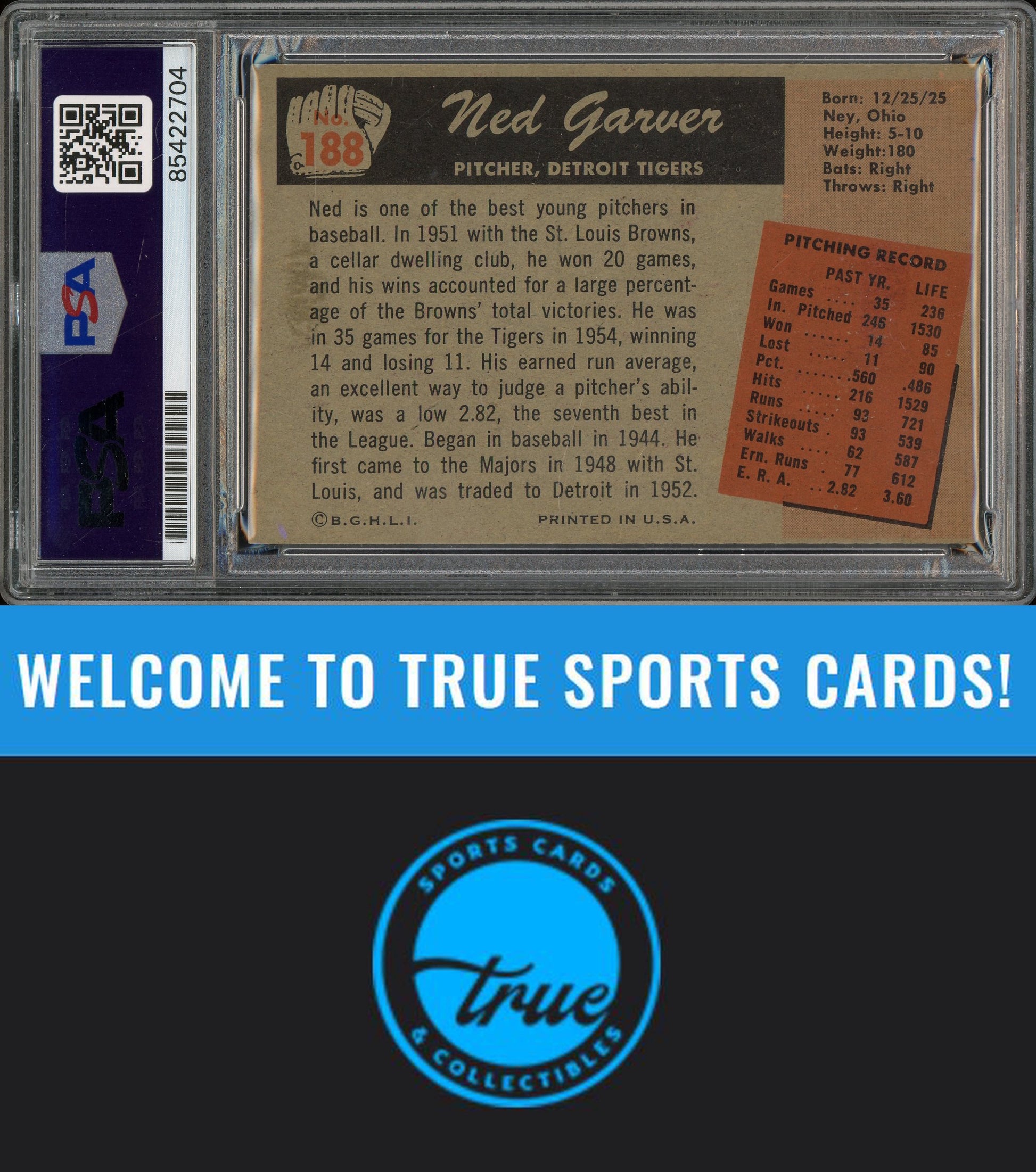 1955 Bowman #188 Ned Garver Auto PSA Authentic (2704)